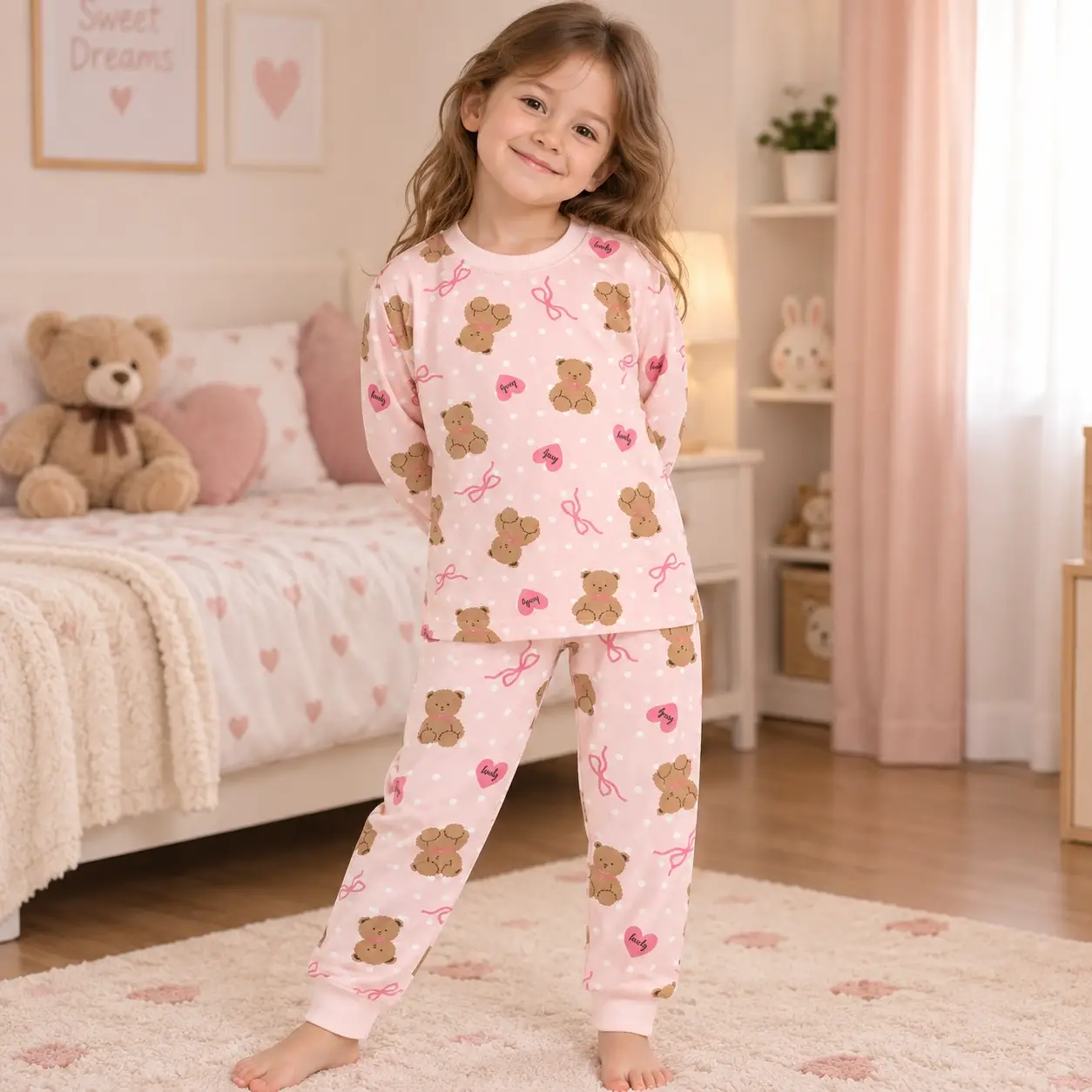 9-13 Yaş Pembe Ayıcıklı Pijama Takımı