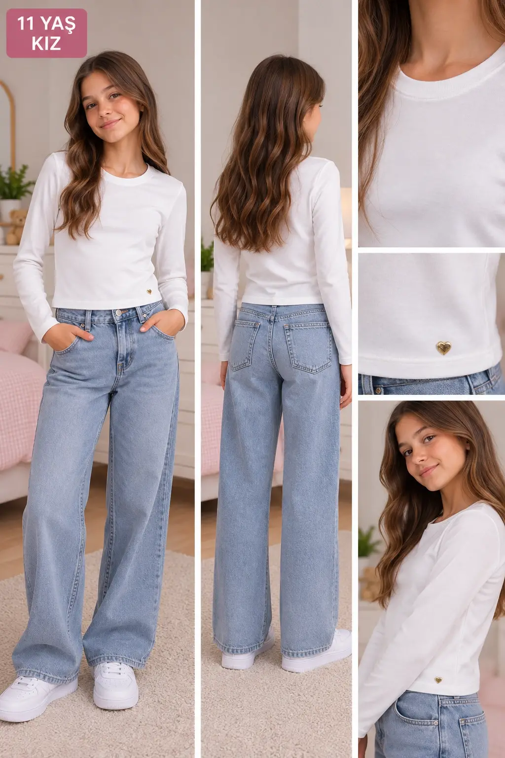 9-14 Yaş Krem Basic Kalp Bady