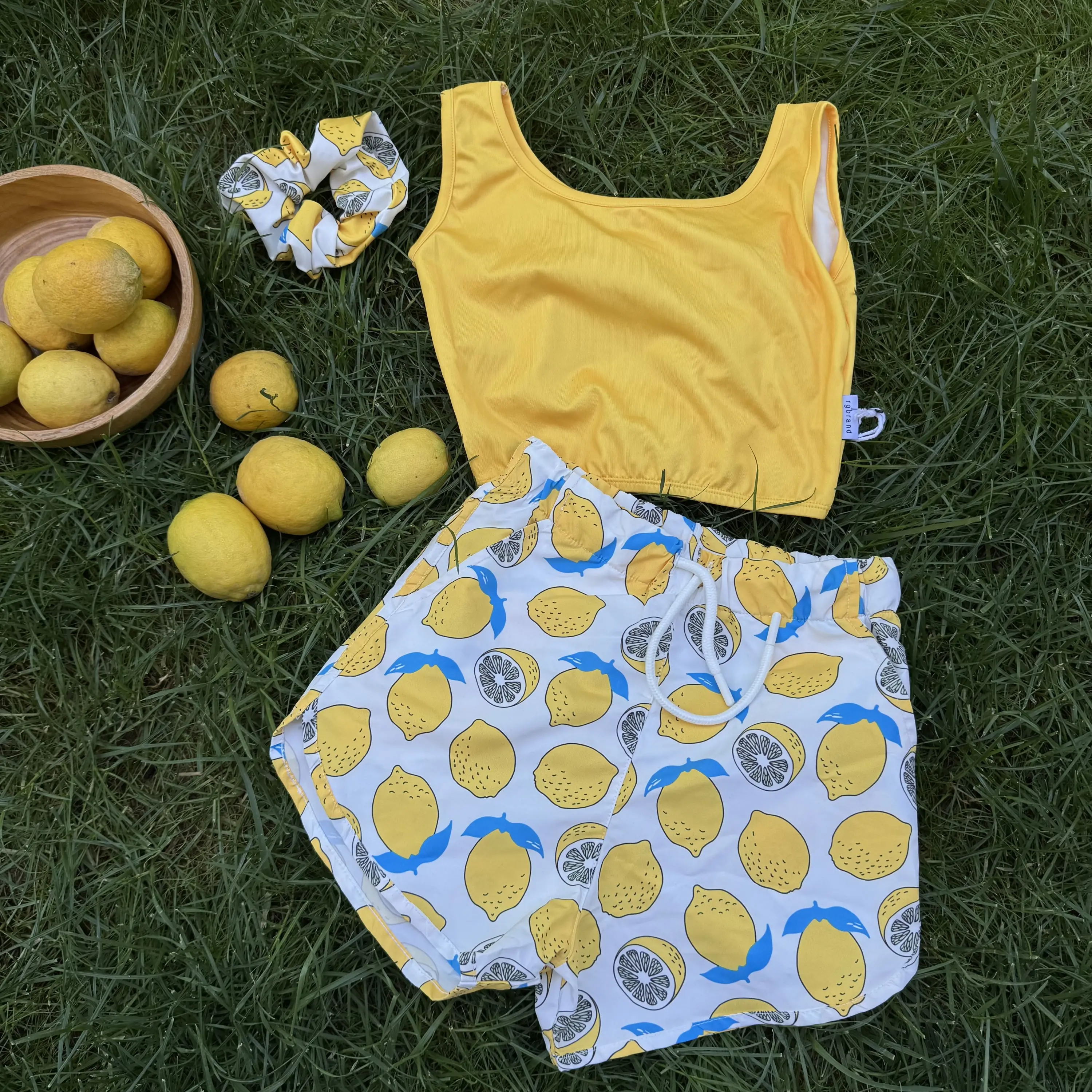 9-15 Yaş Kız Limonlu Şortlu Mayo Takım