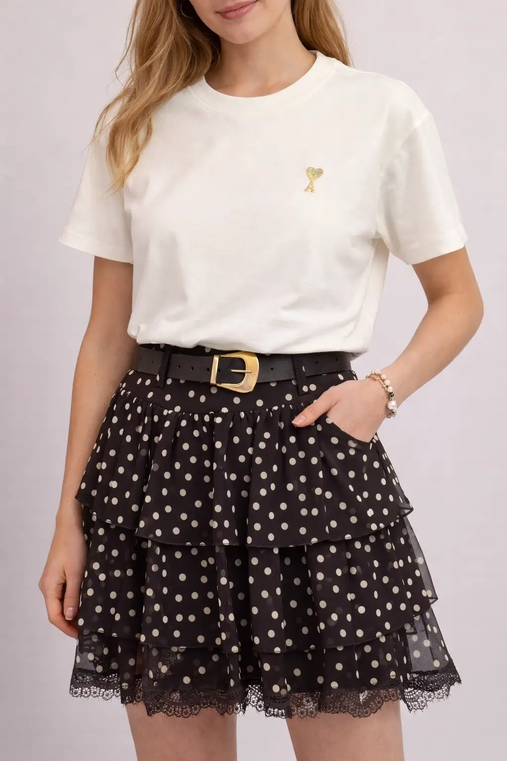 Garson Boy Kahve Puantiyeli Kemerli Etek