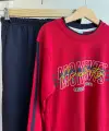 11-15 Yaş Bordo Yazılı Pijama Takımı