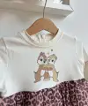 2-5 Yaş Leopar Desen Sincap Baskılı Elbise