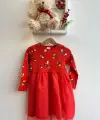 3-10 Yaş Kırmızı Çiçekli Noel Elbise