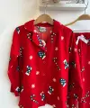 6-13 Yaş Kırmızı Önden Düğmeli Pijama Takımı