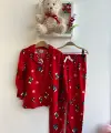 6-13 Yaş Kırmızı Önden Düğmeli Pijama Takımı