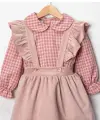 2-5 Yaş Pembe Kareli Gömlekli Salopet Elbise