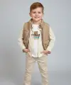 2-6 Yaş Bej Şişme Yelekli Gömlekli Takım