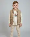 2-6 Yaş Bej Şişme Yelekli Gömlekli Takım