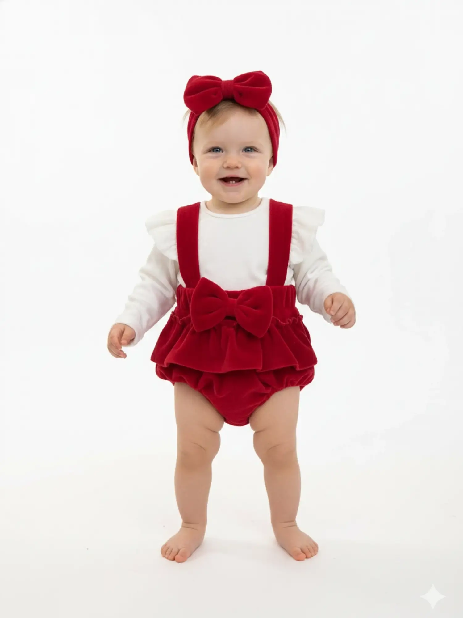 0-12 Ay Bandanalı Kırmızı Salopet Badili Takım