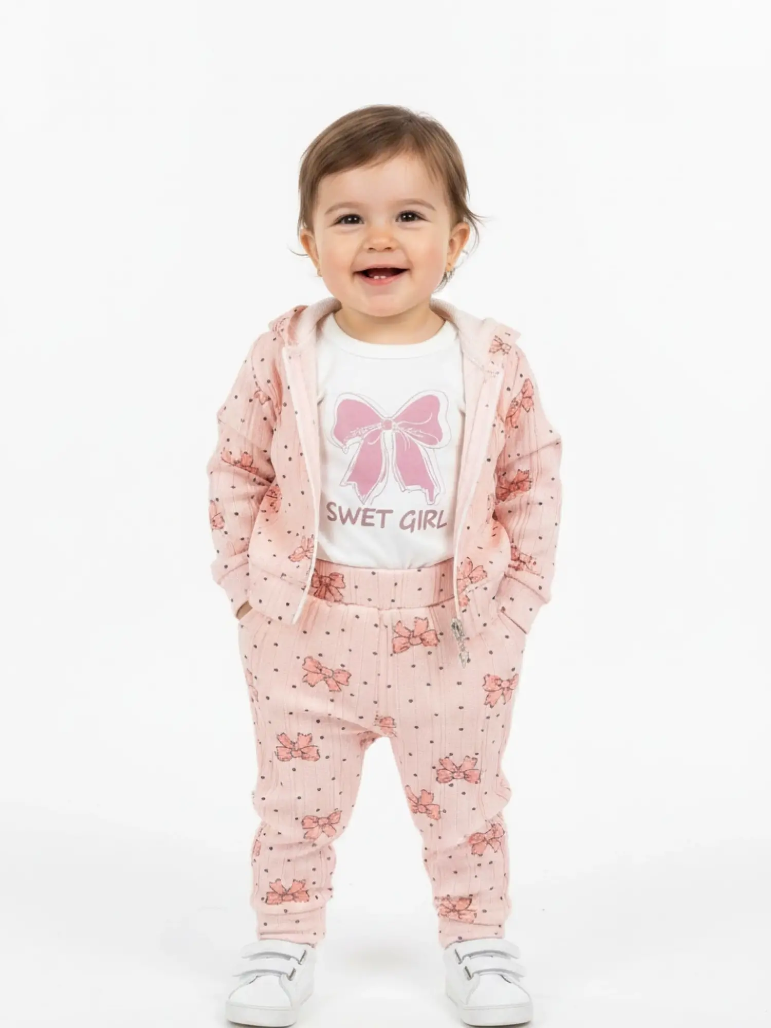 0-12 Ay Pembe Kapşonlu 3lü Takım