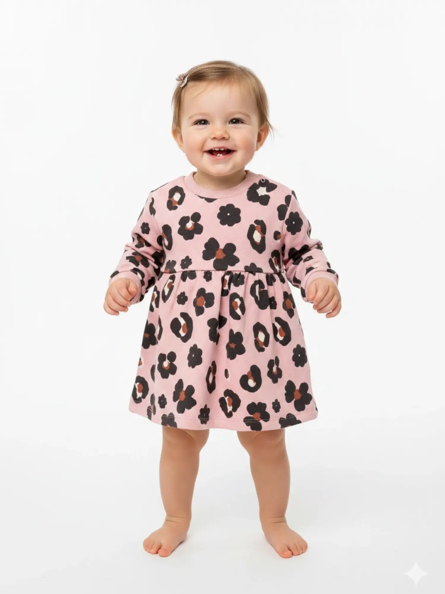 0-36 Ay Şardonlu Pembe Desenli Elbise