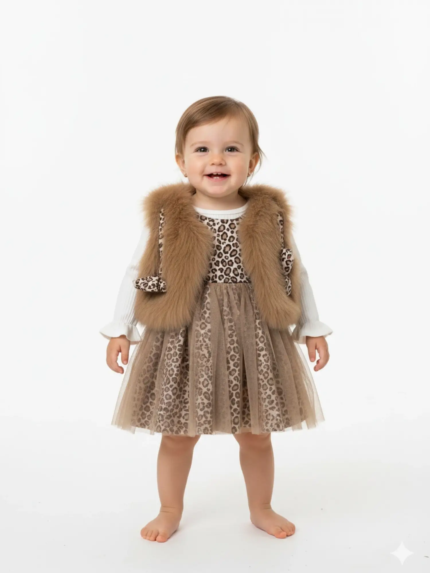 12-24 Ay Leoparlı Elbise Yelekli Takım
