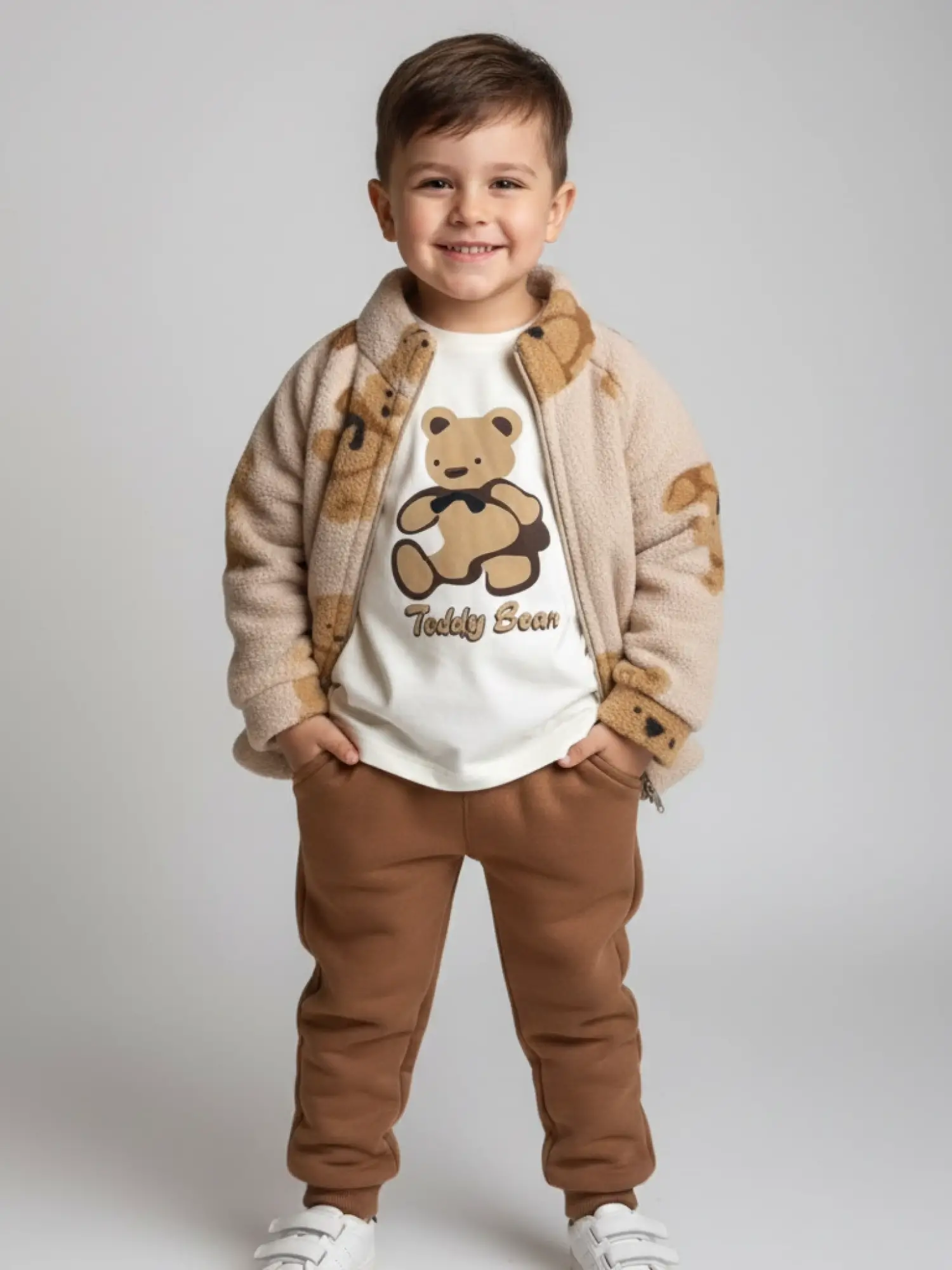 2-4 Yaş Ayıcık Baskılı Polarlı Takım