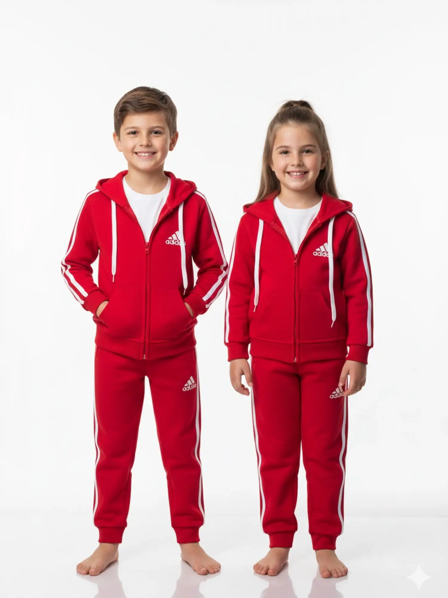 2-8 Yaş Kırmızı Adidas Kapşonlu Takım