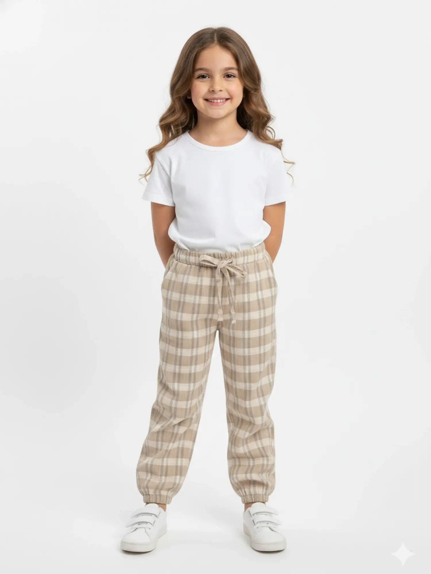 2-8 Yaş Krem Kareli Pantolon