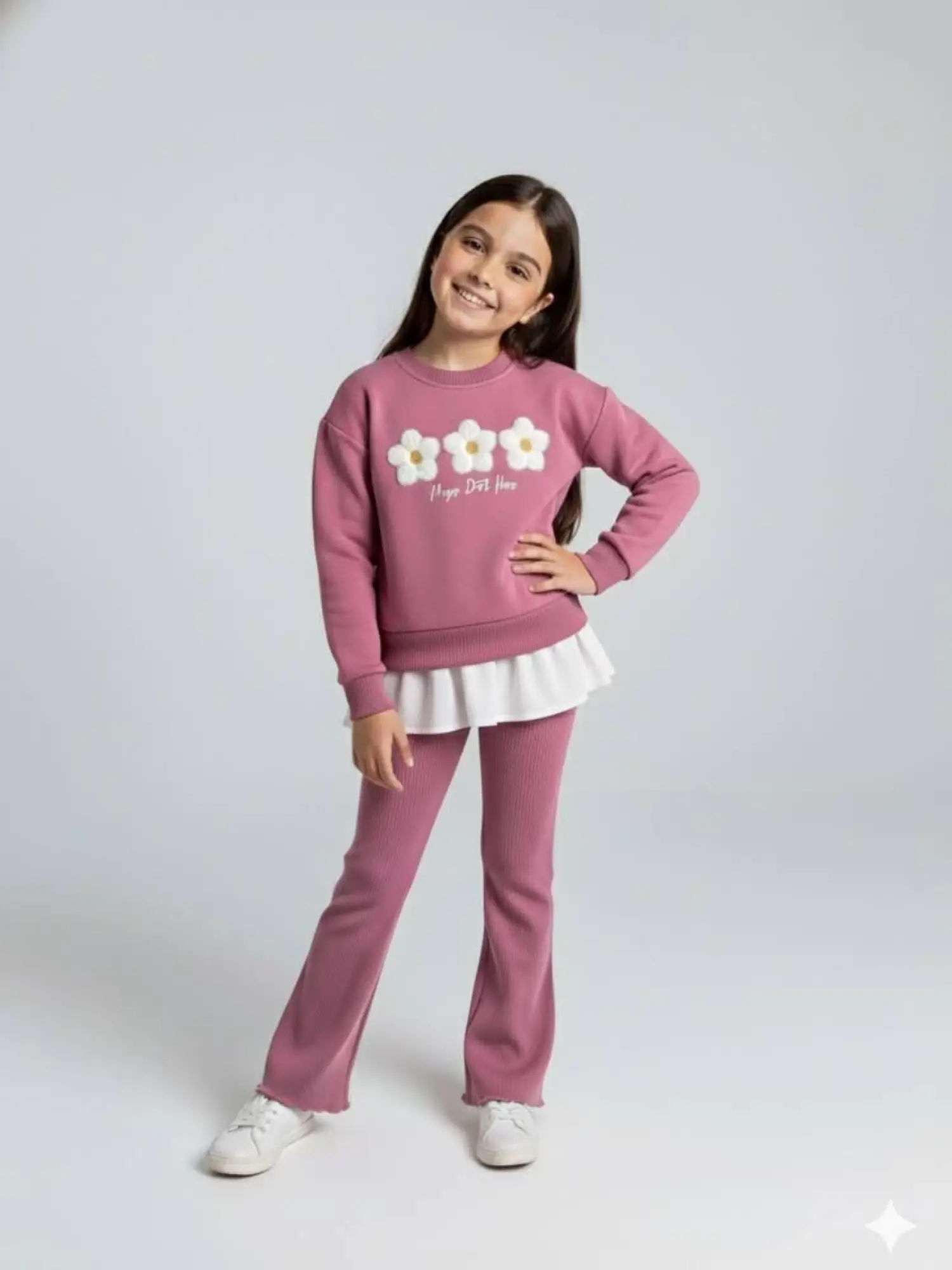 2-8 Yaş Pembe Papatyalı Taytlı Takım