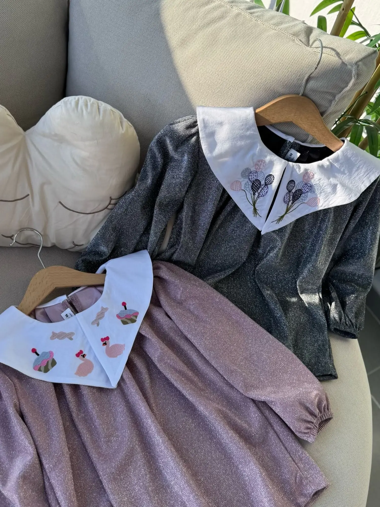 2-8 Yaş Siyah Bebe Yaka Simli Mini Elbise