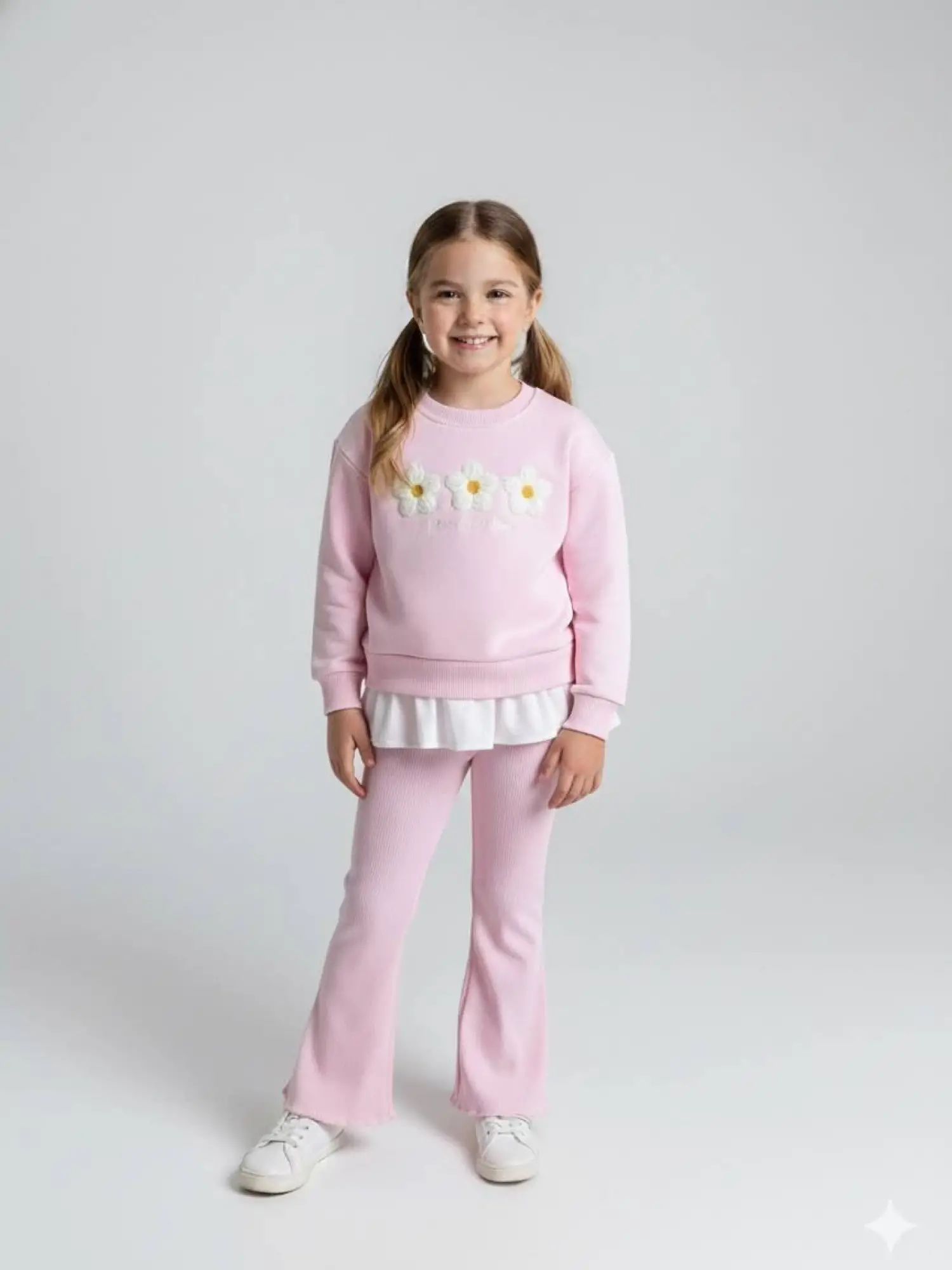 2-8 Yaş Toz Pembe Papatyalı Taytlı Takım