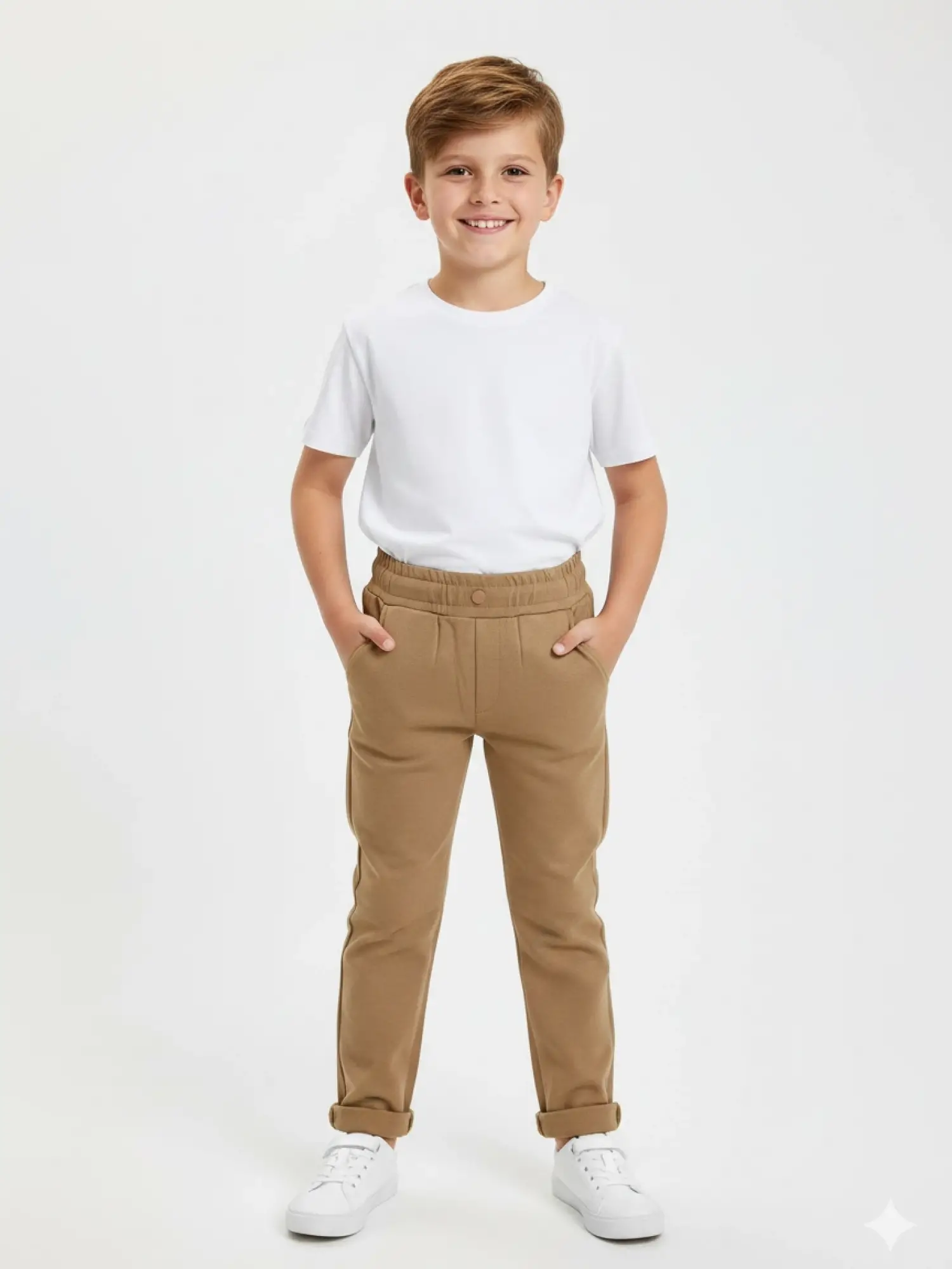 5-14 Yaş Bel Lastikli Camel Pantolon