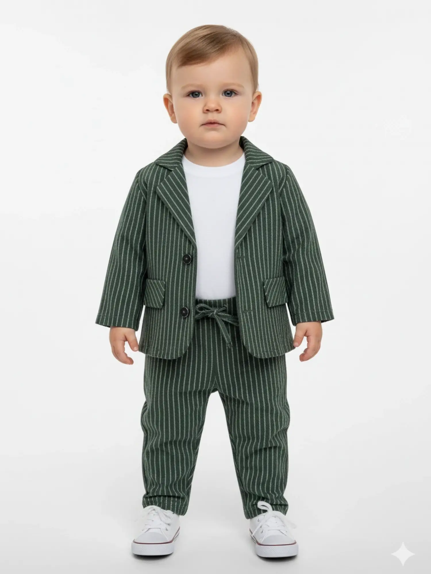 6-24 Ay Yeşil Çizgili 3lü Ceketli Takım