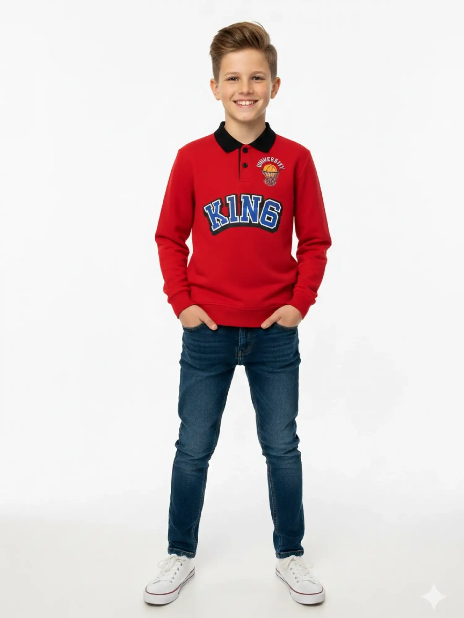 6-9 Yaş Kırmızı Yakalı Unıversıty Sweat