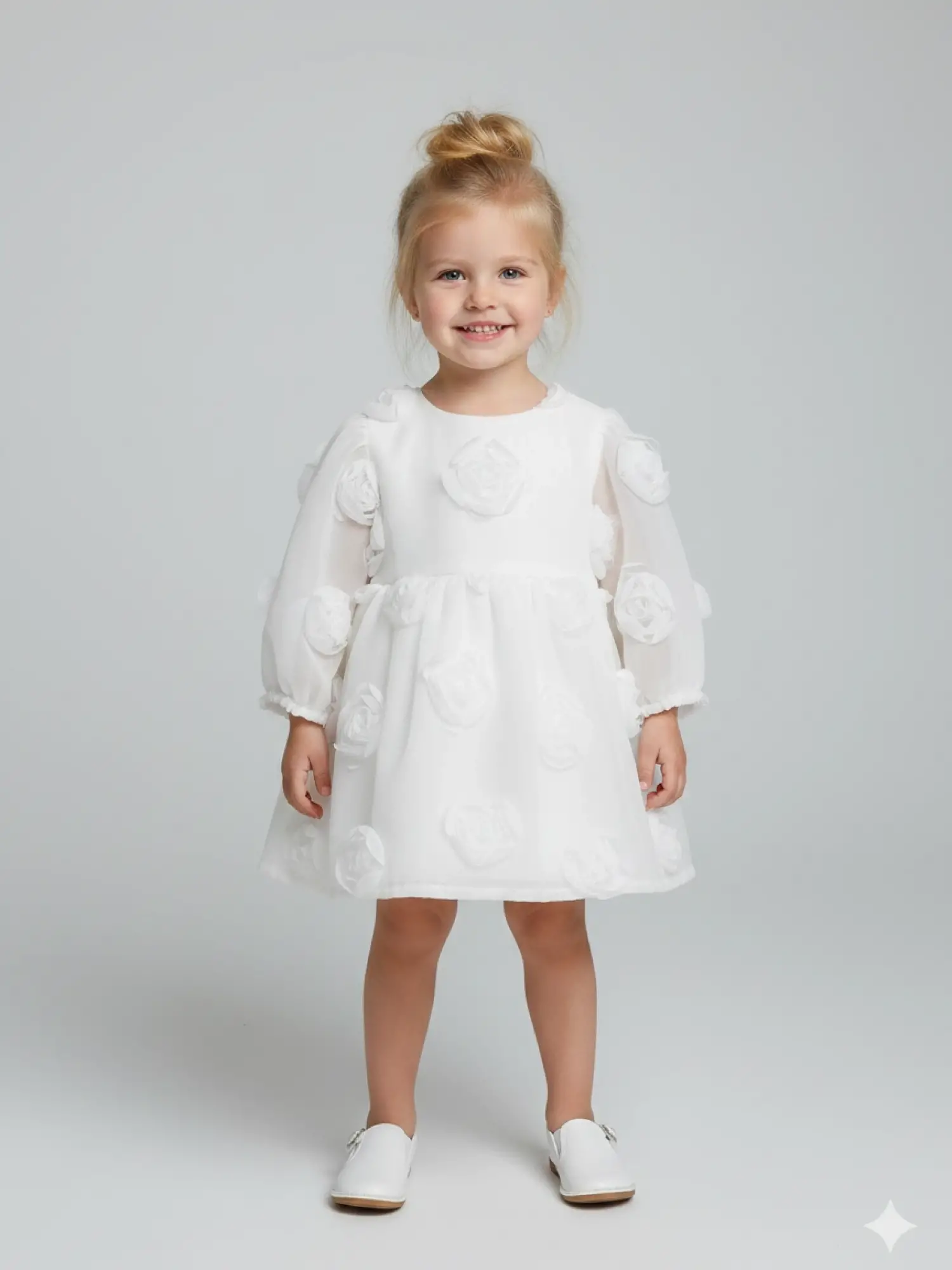 1-5 Yaş Beyaz Güllü Elbise