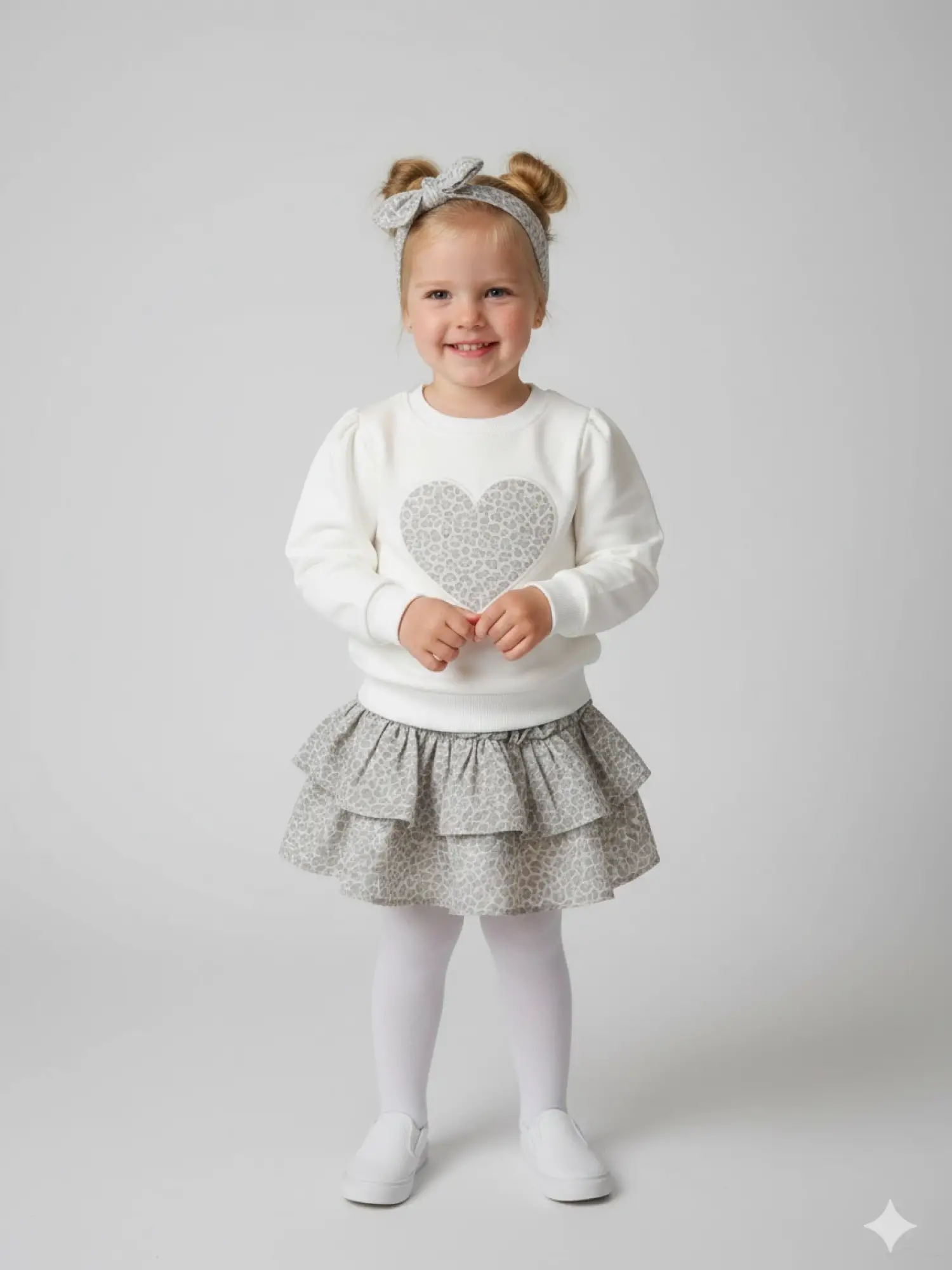 6-9 Yaş Leopar Kalpli Etekli 3lü Takım