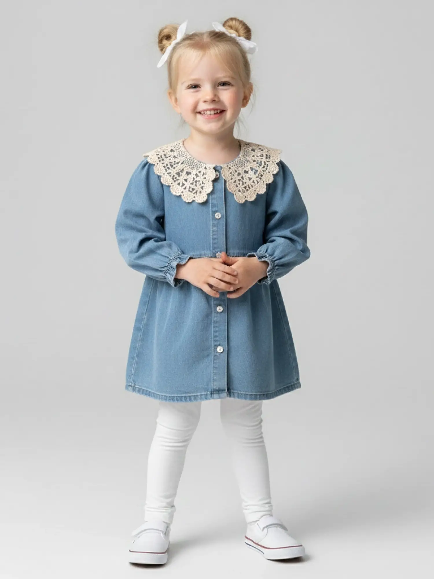 1-5 Yaş Dantel Hazır Yaka Kot Elbise