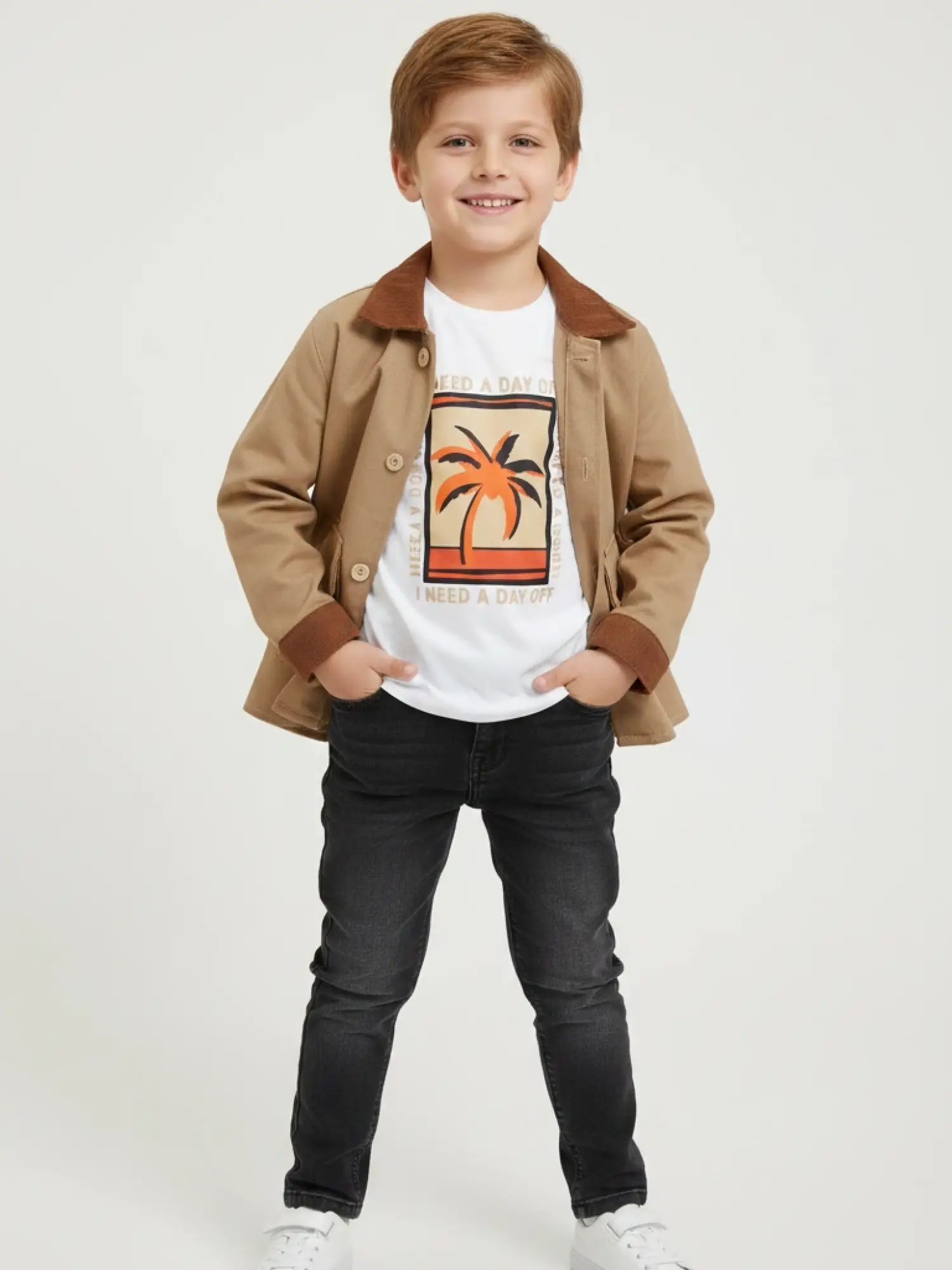 6-9 Yaş Palmiye T-Shirt Ceketli 3lü Takım