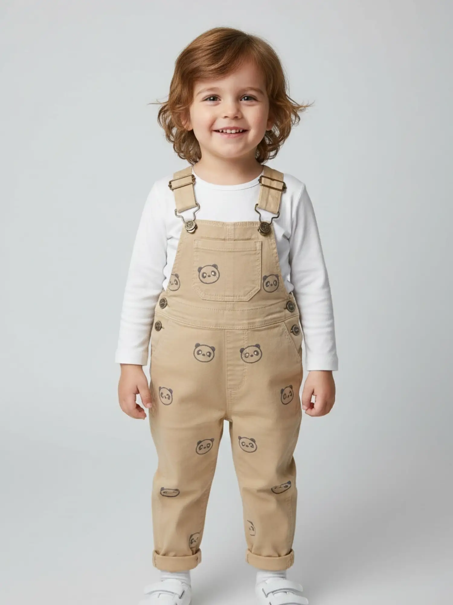 1-4 Yaş Panda Baskılı Camel Salopet