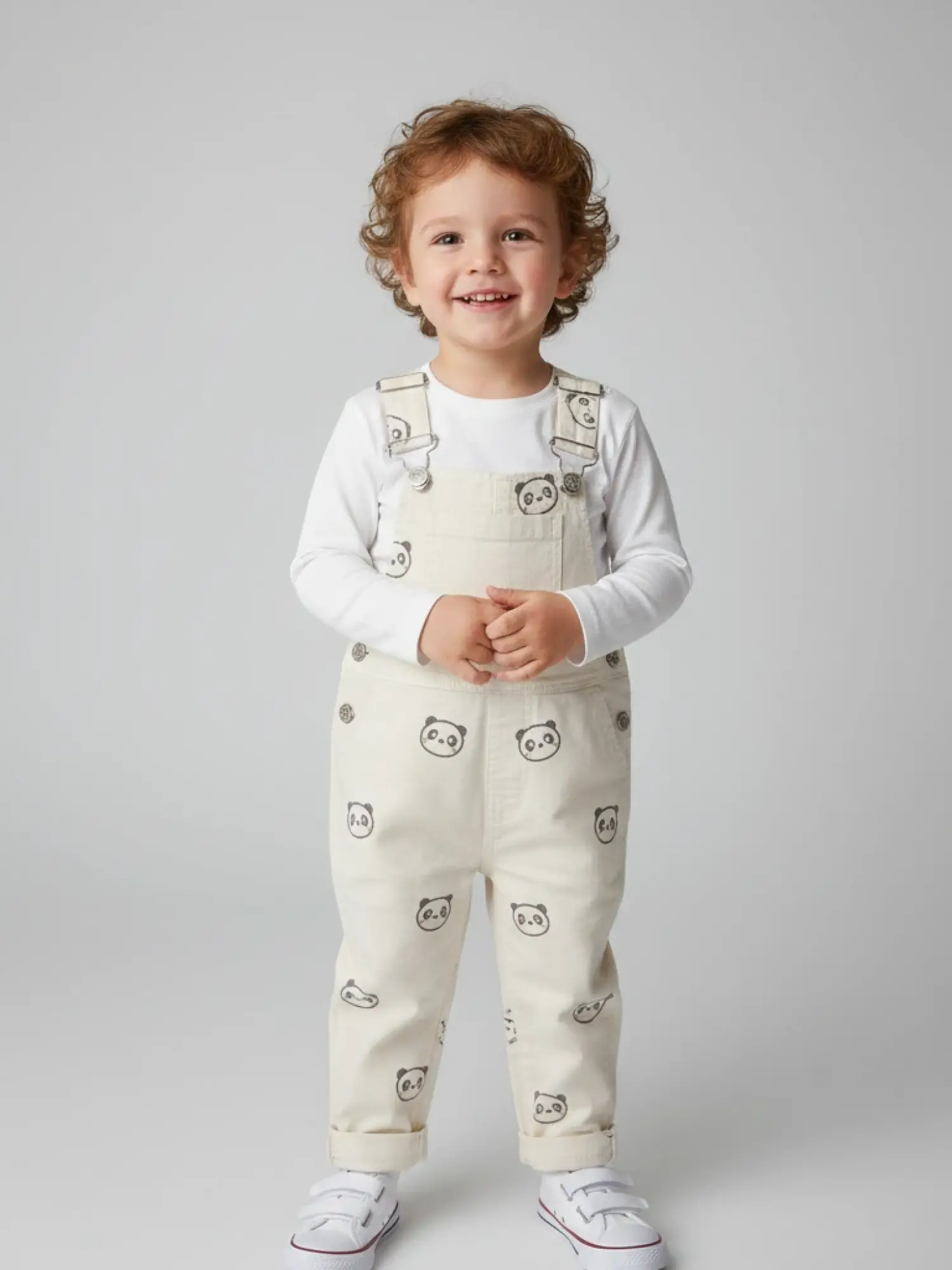 1-4 Yaş Panda Baskılı Ekru Salopet