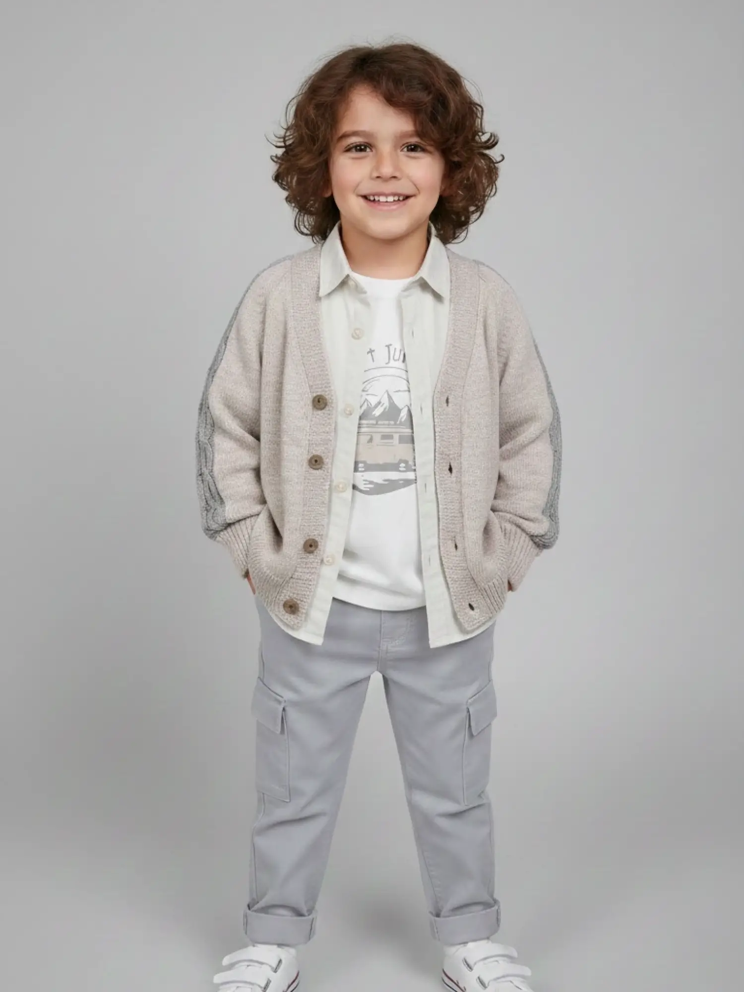 2-6 Yaş Gri Hırkalı Gömlekli Takım