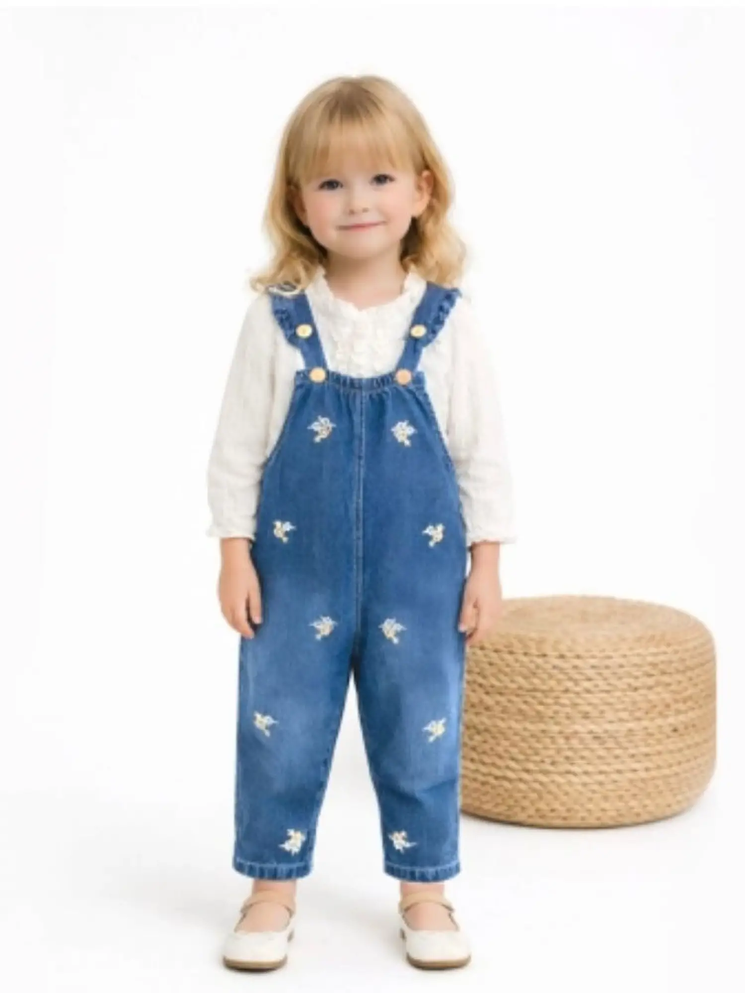 1-4 Yaş Gömlekli Çiçek Nakışlı Salopet