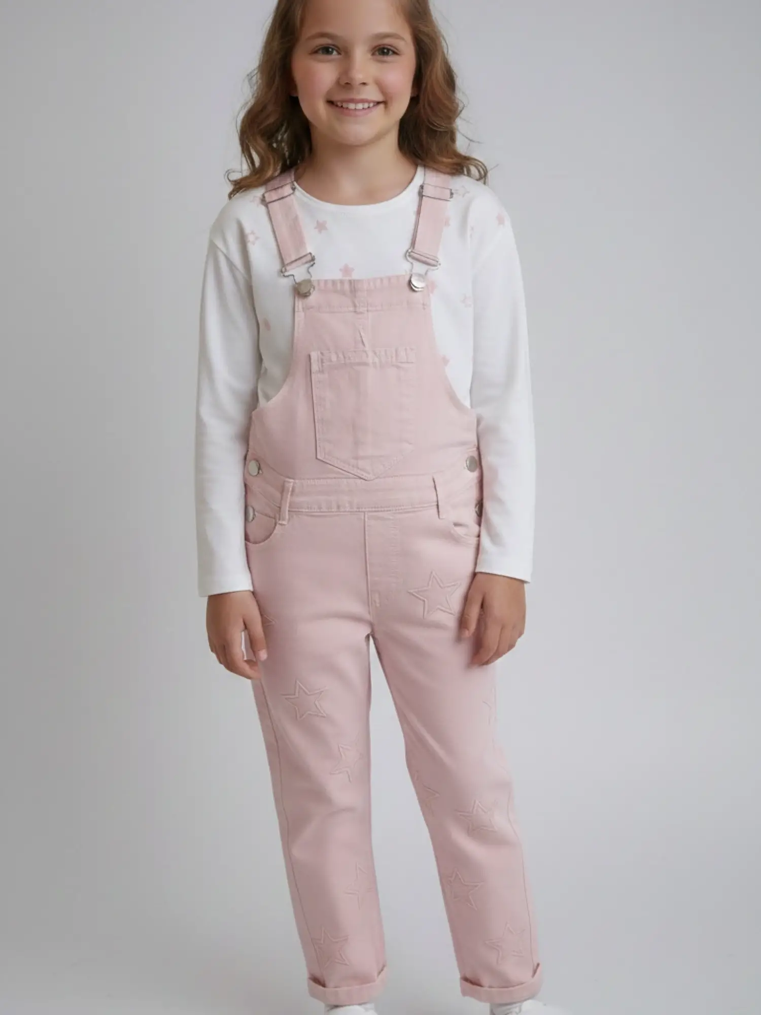 6-9 Yaş Pembe Yıldızlı Badili Kot Tulum