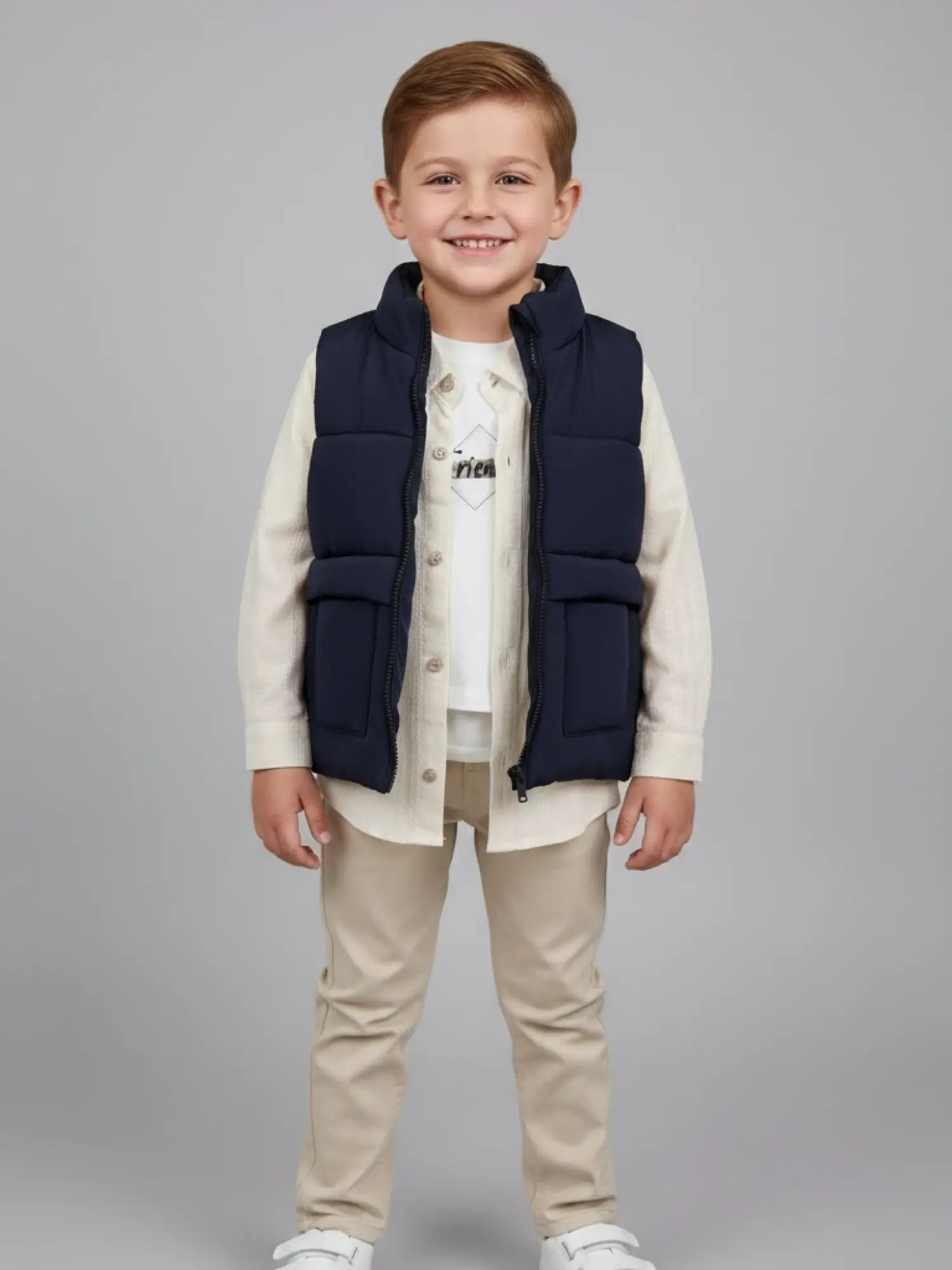 3-6 Yaş Lacivert Şişme Yelekli Gömlekli Takım