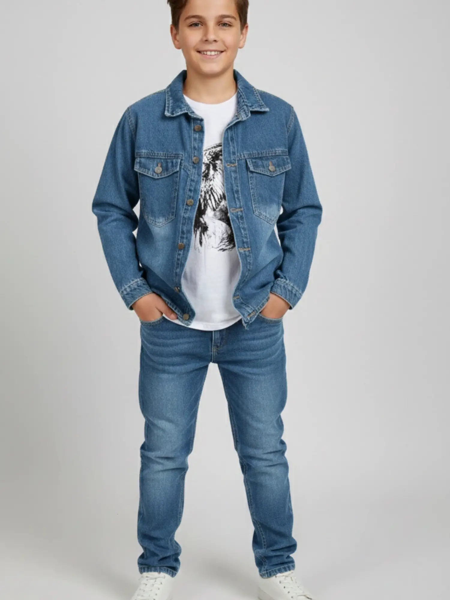 10-13 Yaş Açık Kot Gömlekli 3lü Takım