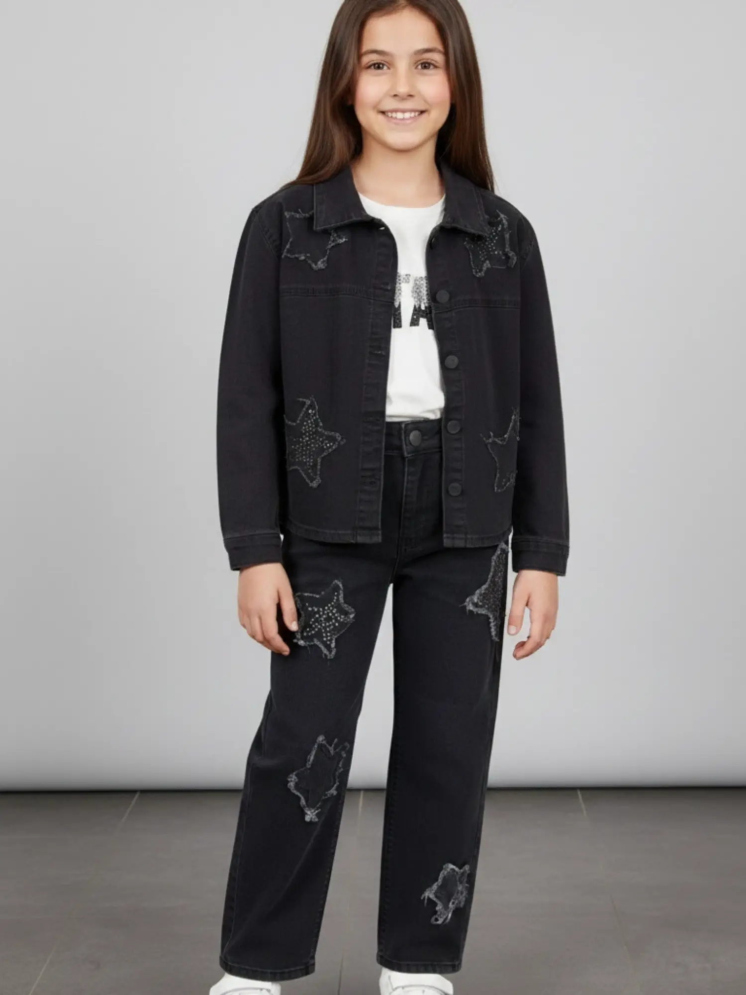 10-13 Yaş Siyah Yıldızlı Kot 3lü Takım