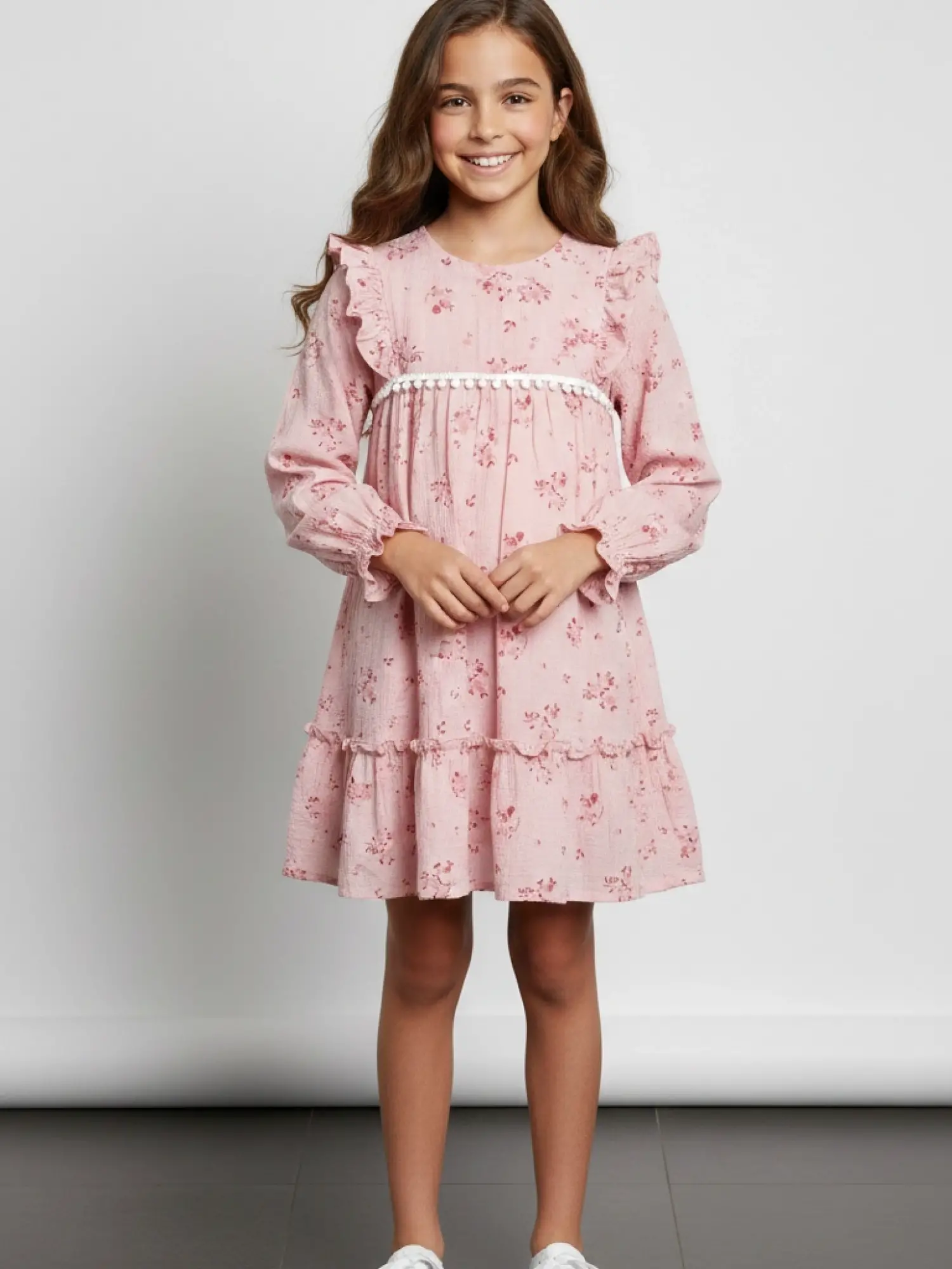 6-13 Yaş Pembe Çiçekli Elbise