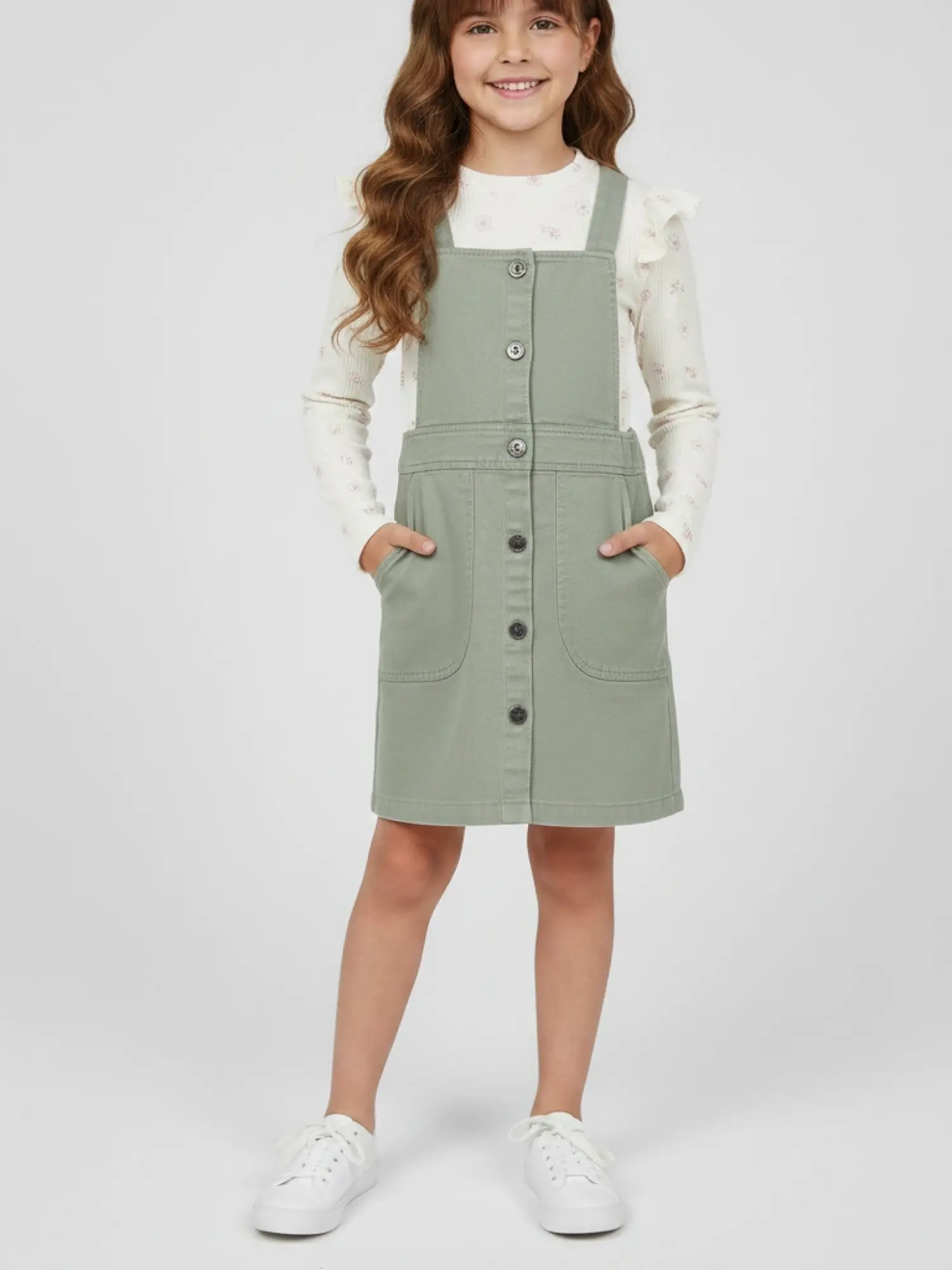 7-11 Yaş Çiçekli Yeşil Salopet