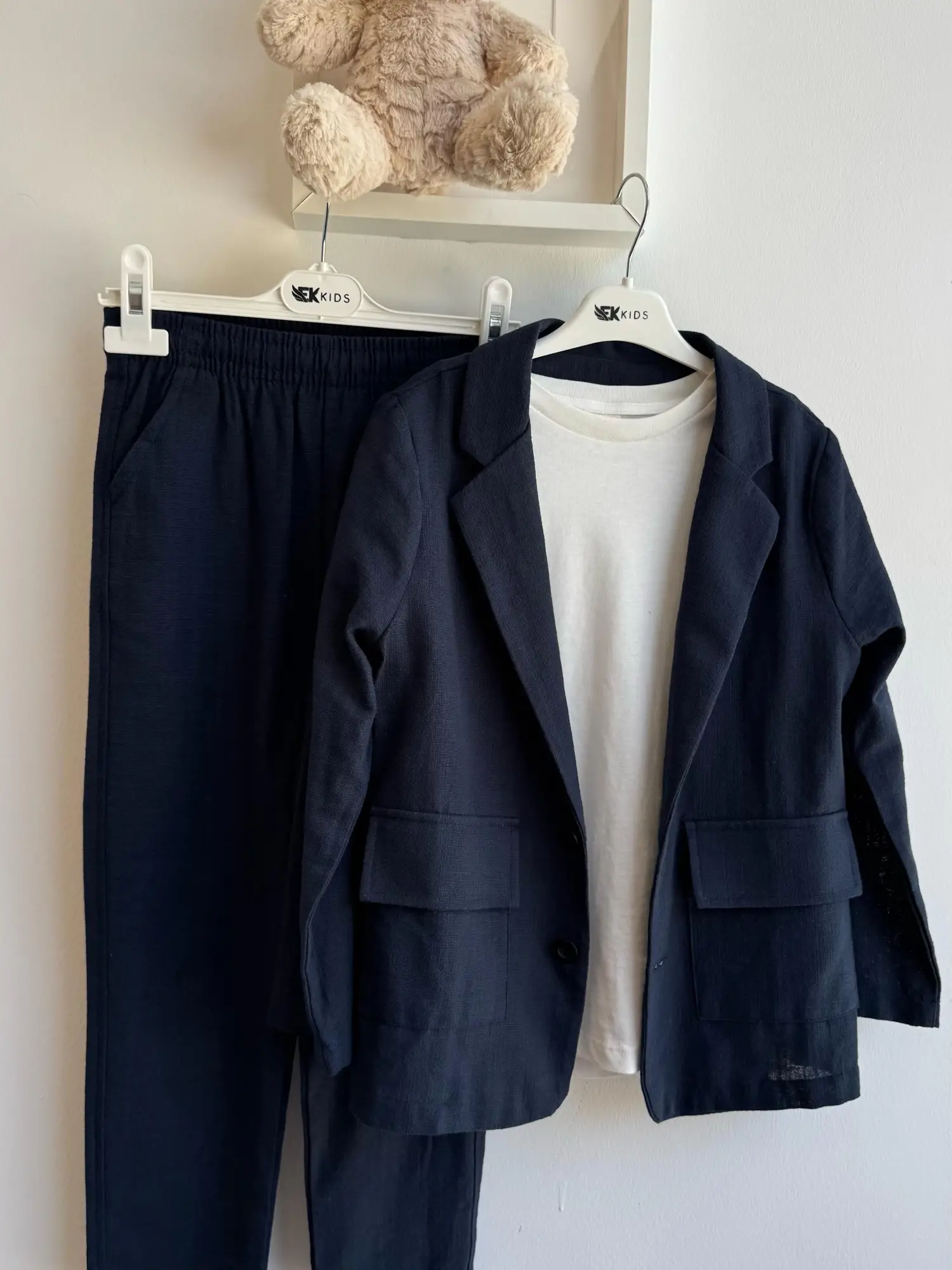 7-11 Yaş İndigo 3lü Keten Takım