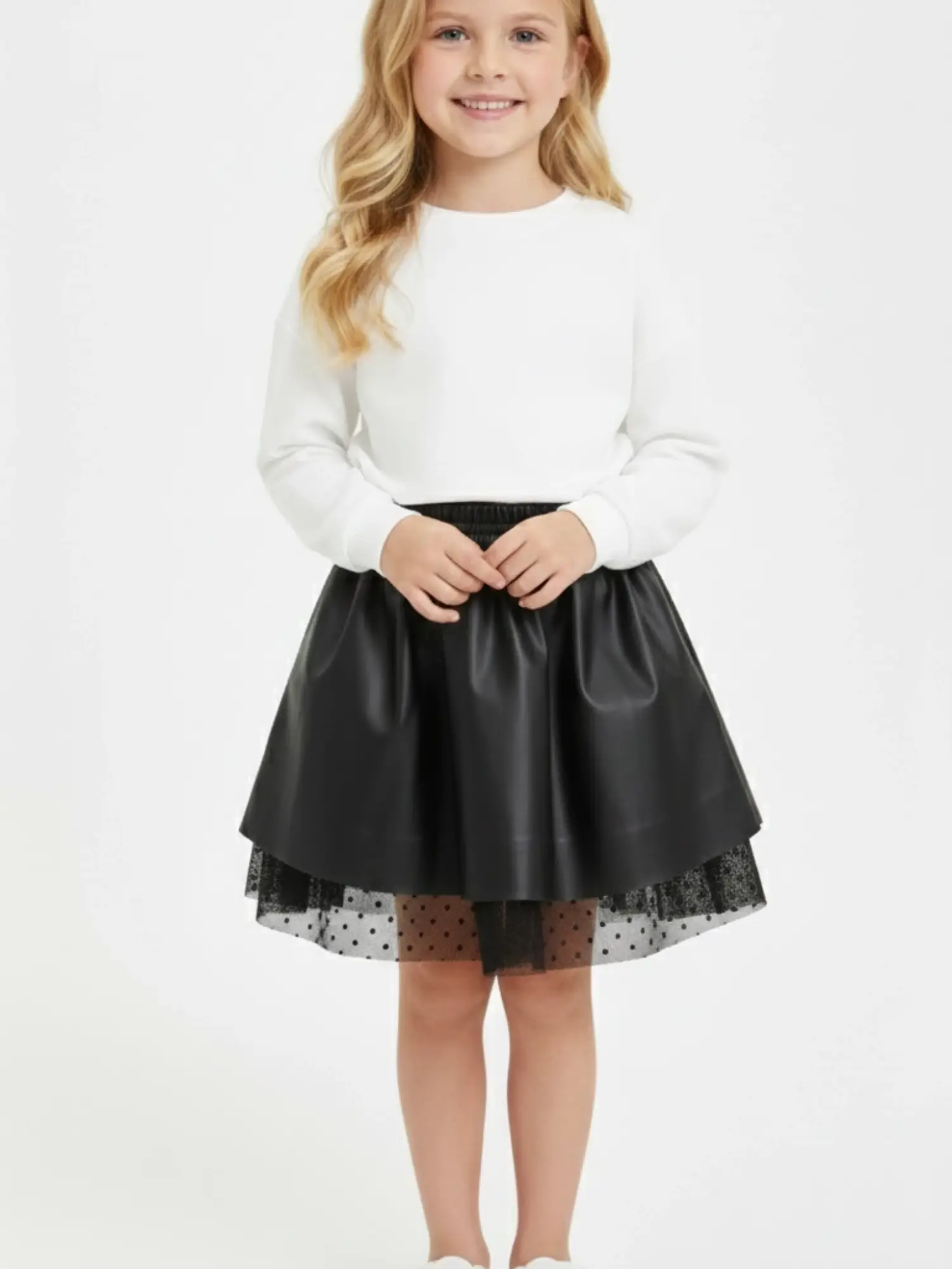 8-12 Yaş Dantelli Deri Etek