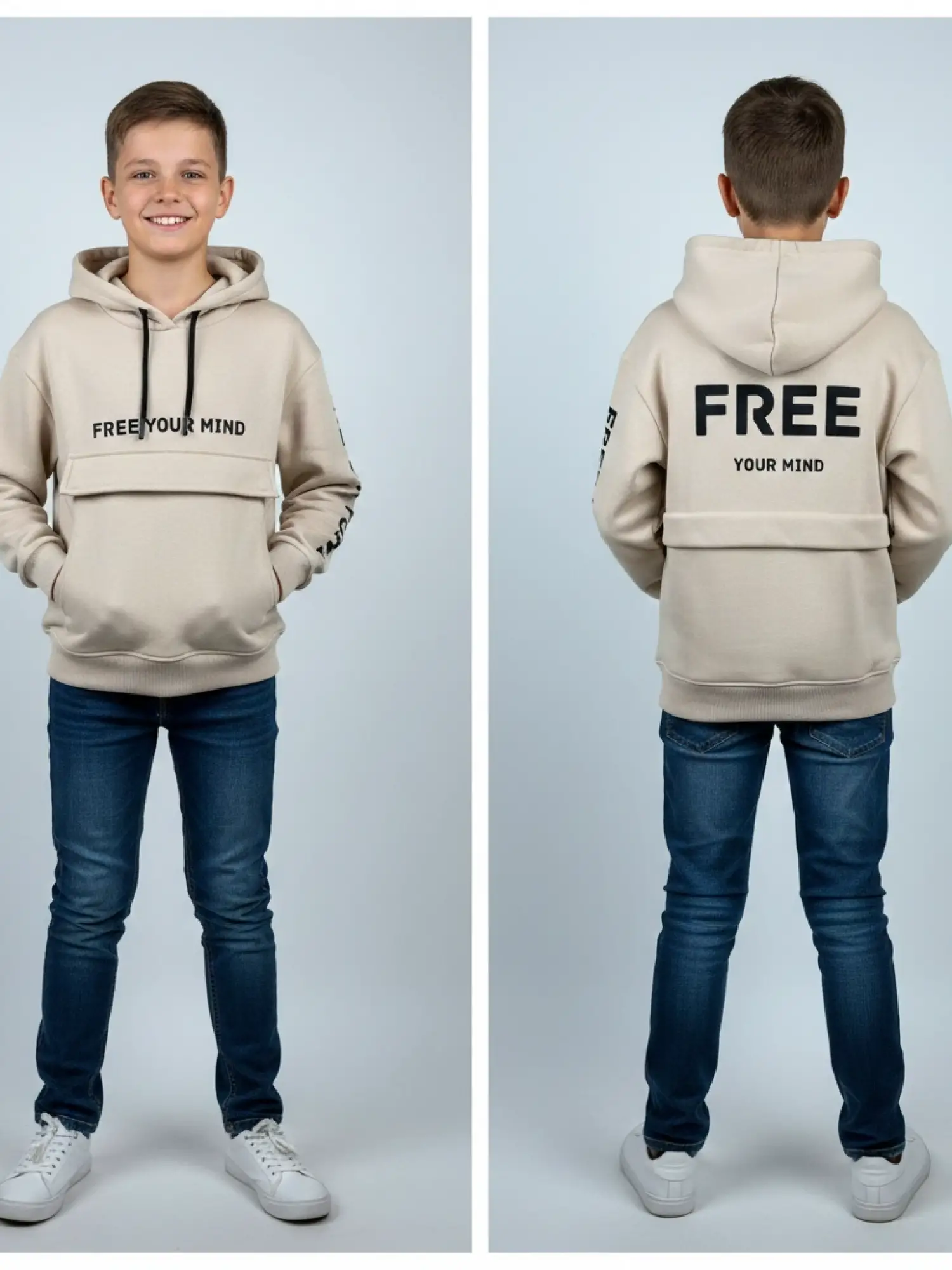 8-14 Yaş Bej Cep Detaylı Sweat