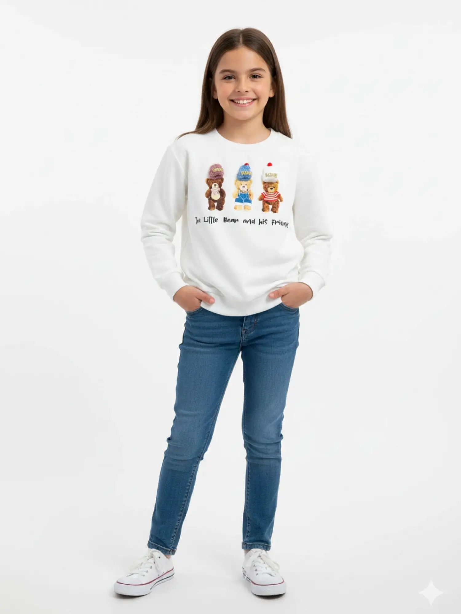 8-14 Yaş Beyaz Ayıcıklı Sweat