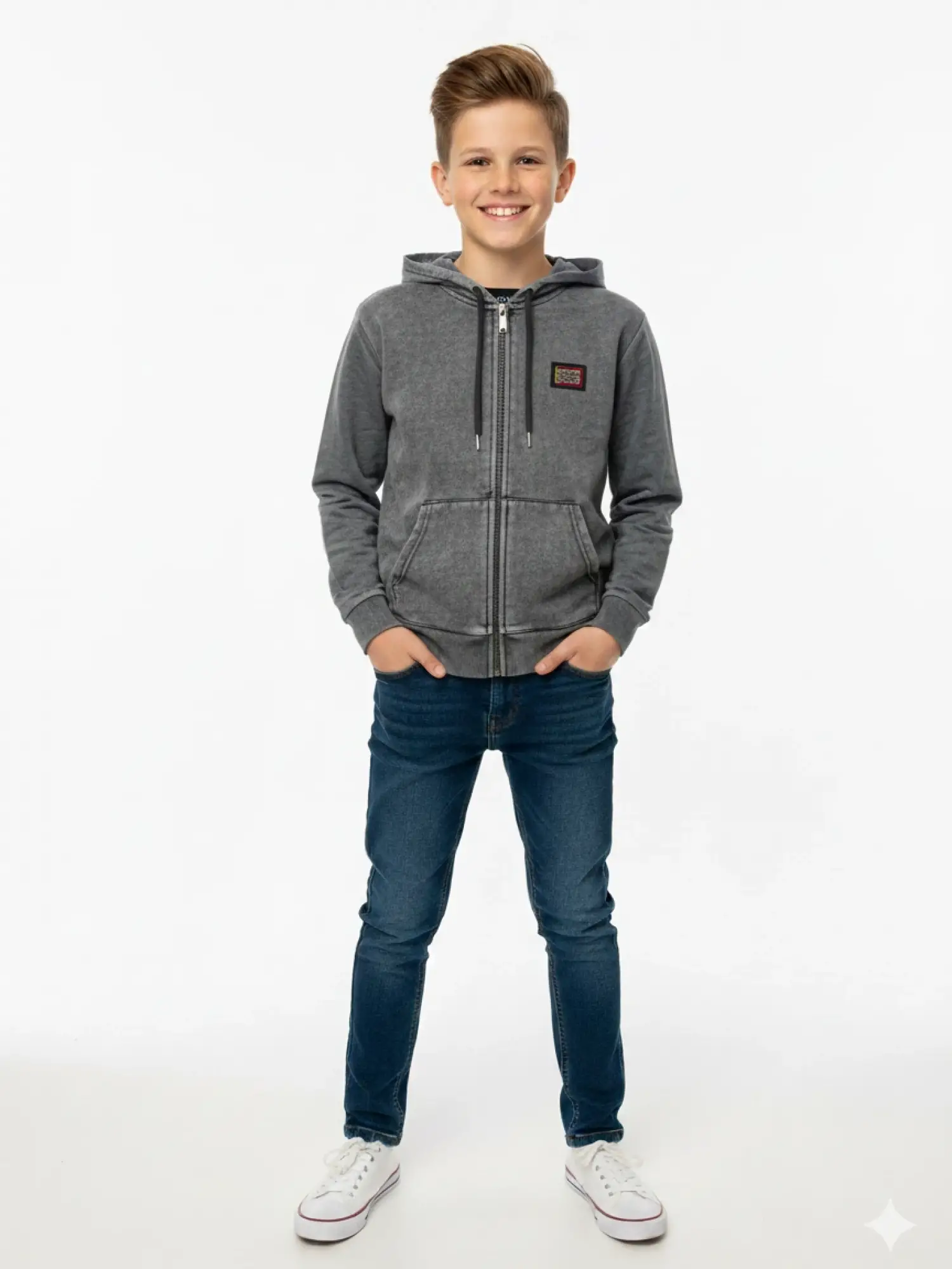 8-16 Yaş Antrasit Eskitme Şardonlu Hırka