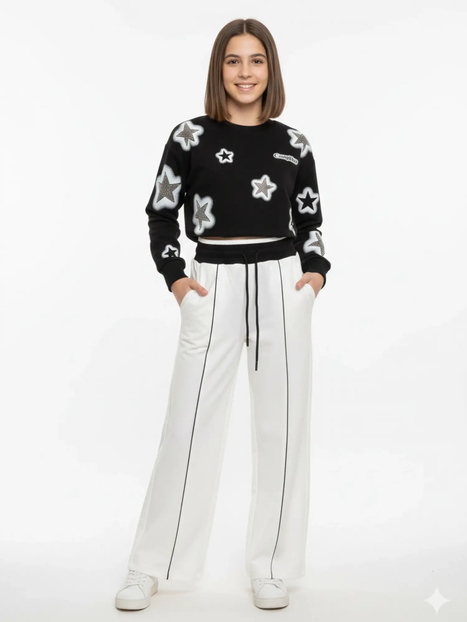 8-16 Yaş Siyah Beyaz Yıldızlı Eşofman Takımı