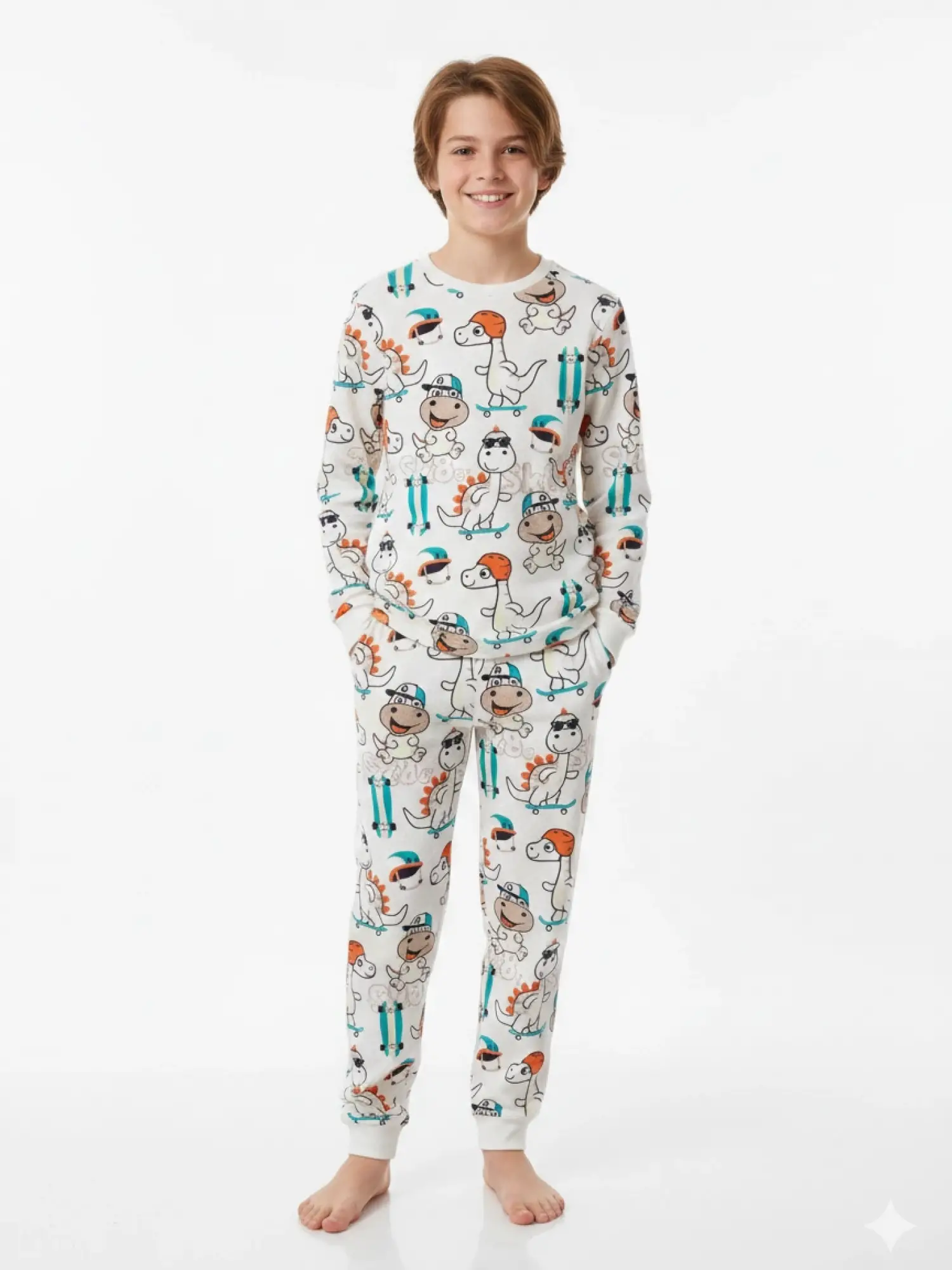 9-13 Yaş Dinazor Desenli Pijama Takımı