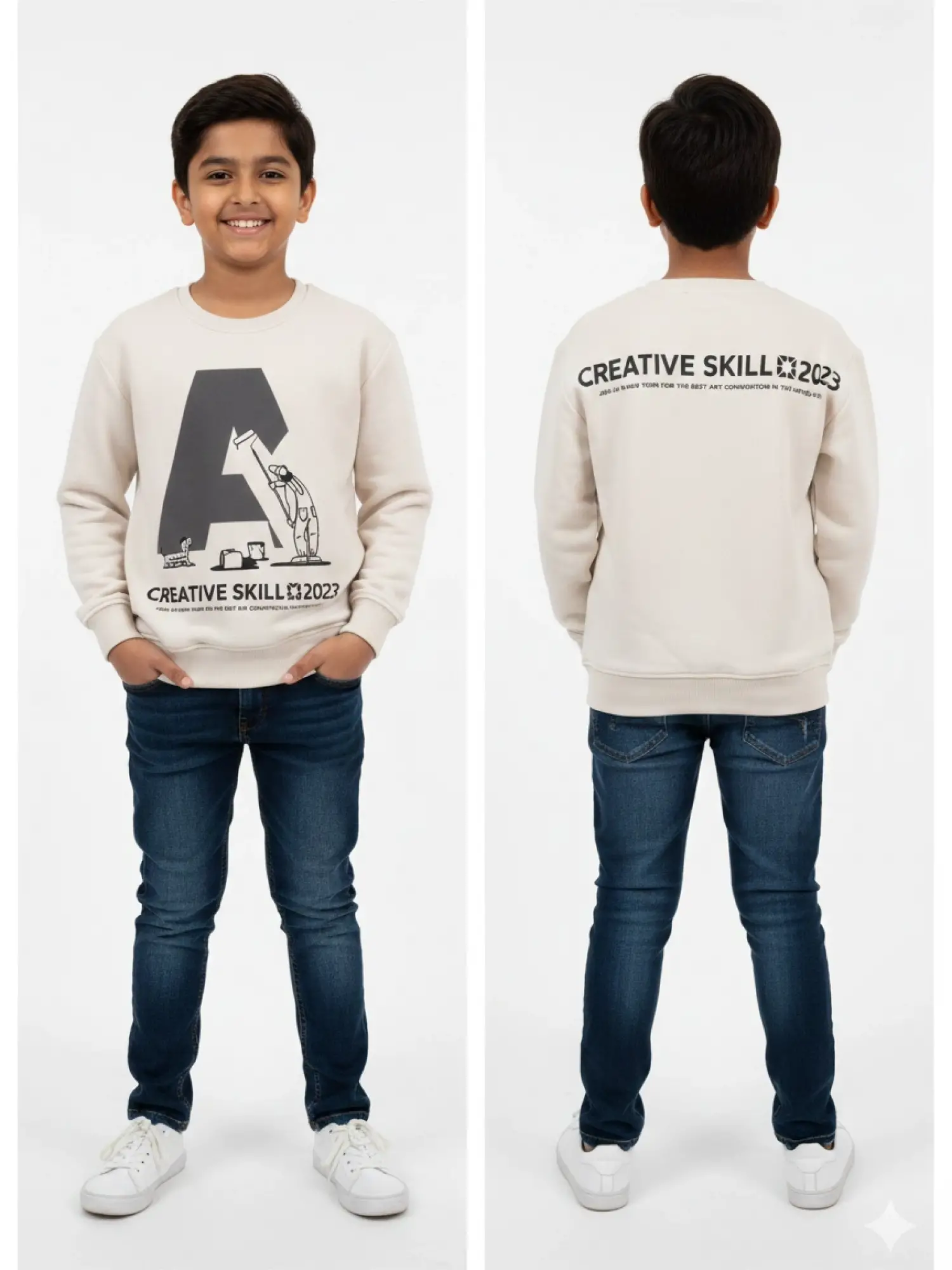 9-14 Yaş Bej Baskılı Sweat