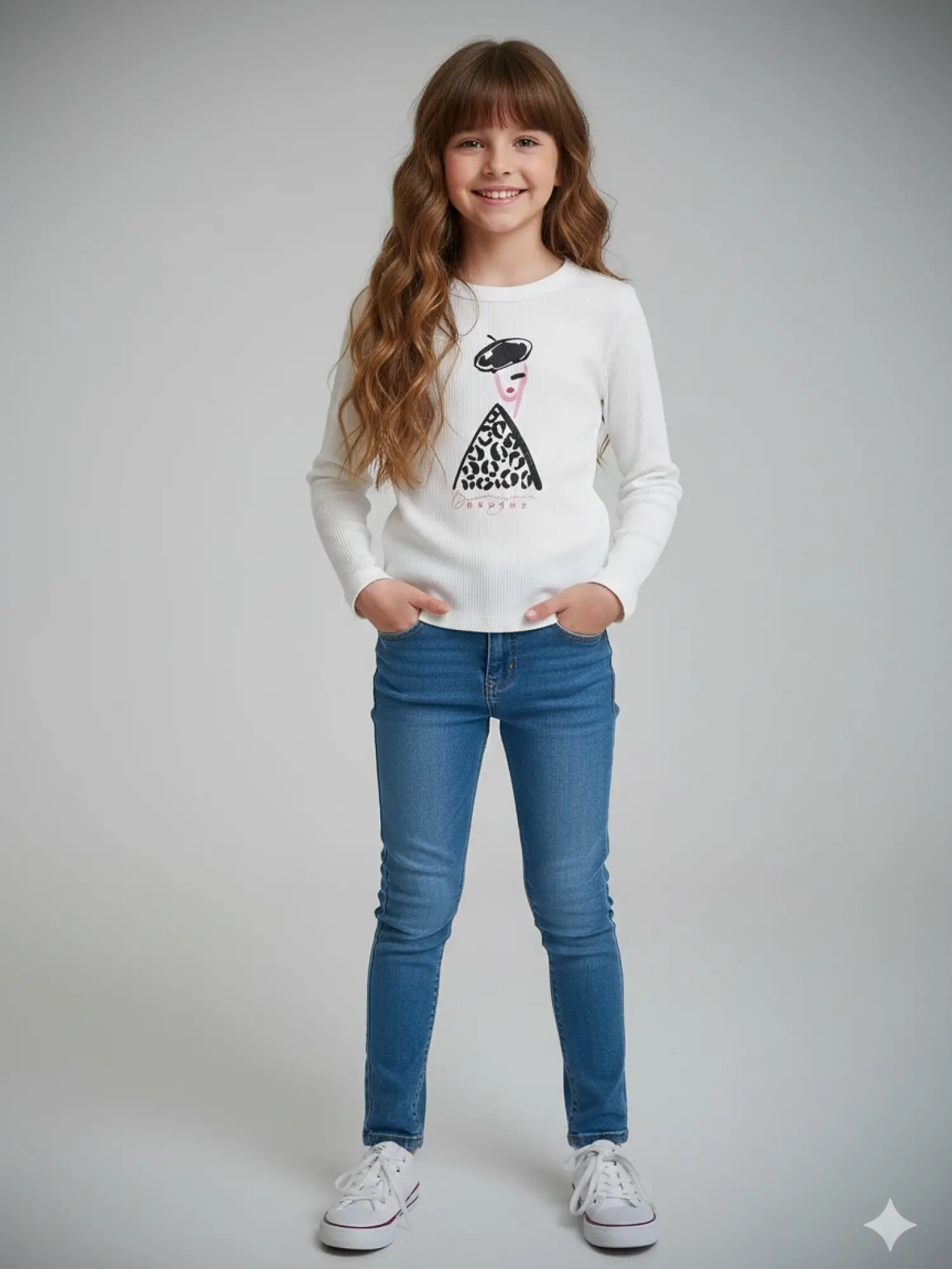 9-14 Yaş Ekru Leopar Detaylı Bluz