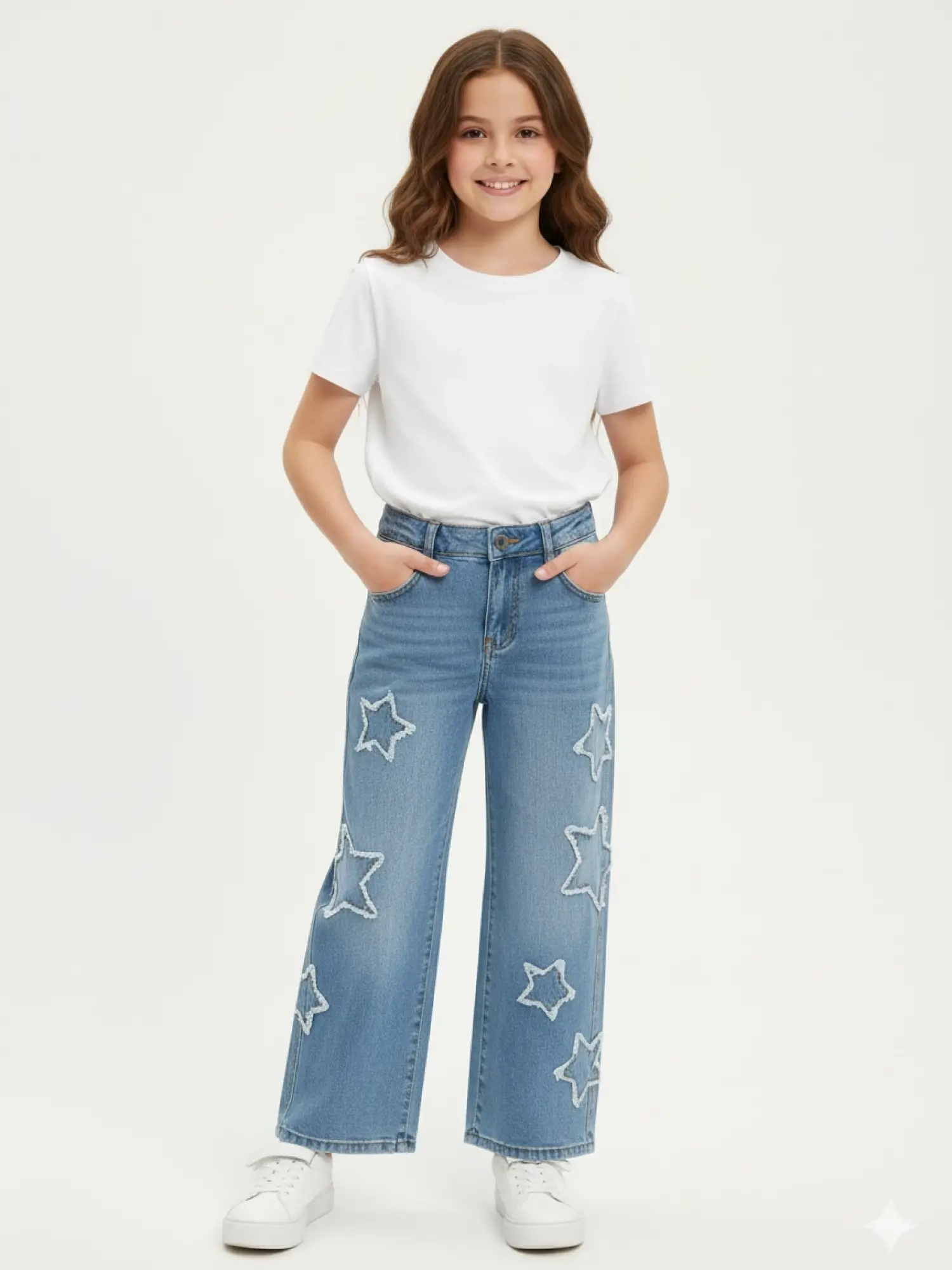 9-14 Yaş Yıldızlı Mavi Kot Pantolon