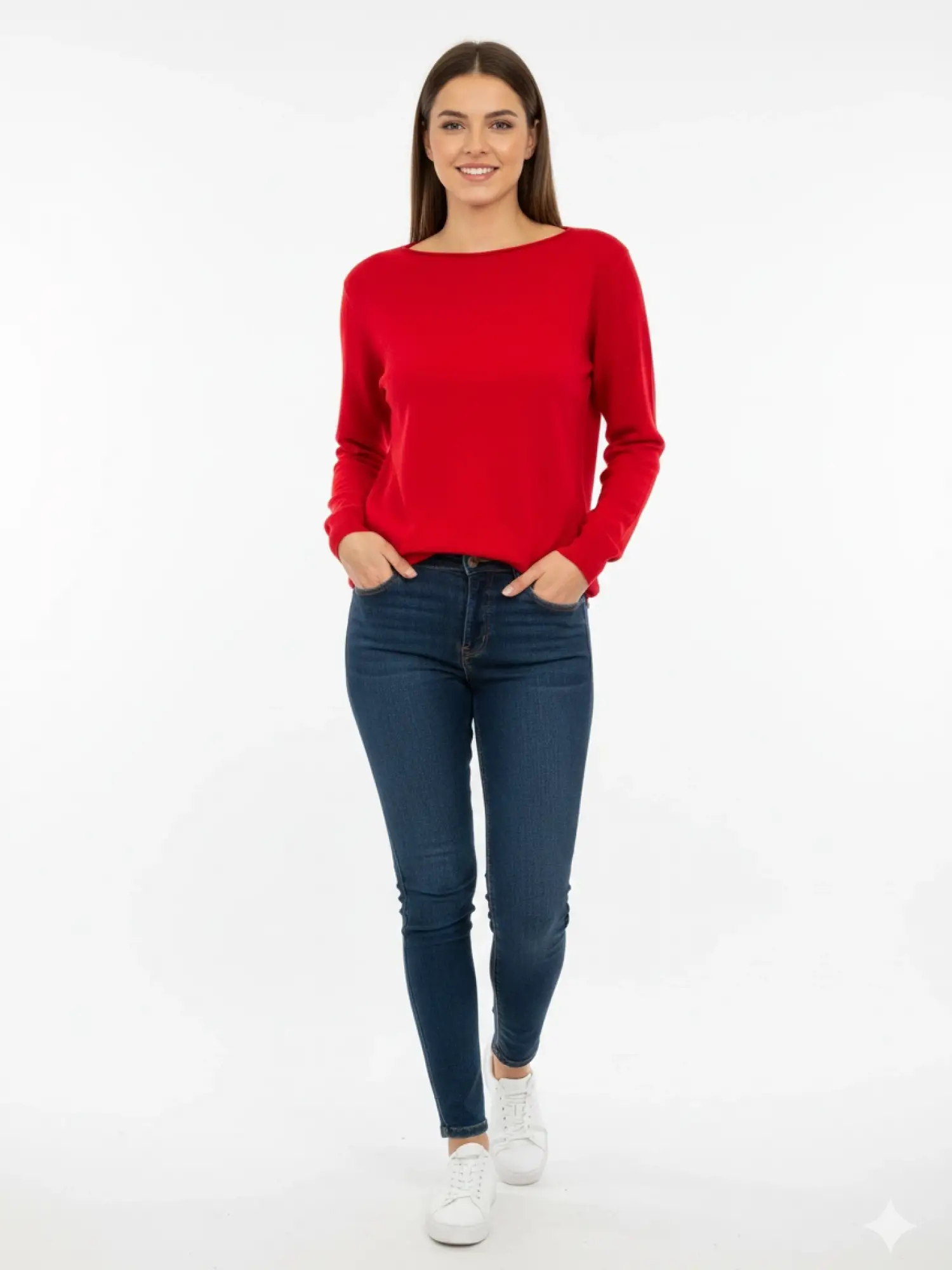 Garson Boy Kırmızı Kayık Yaka Kazak